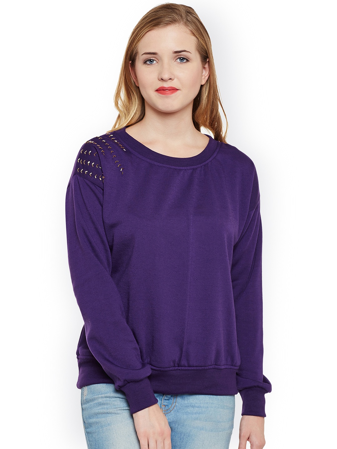 

Belle Fille Women Purple Solid Sweatshirt