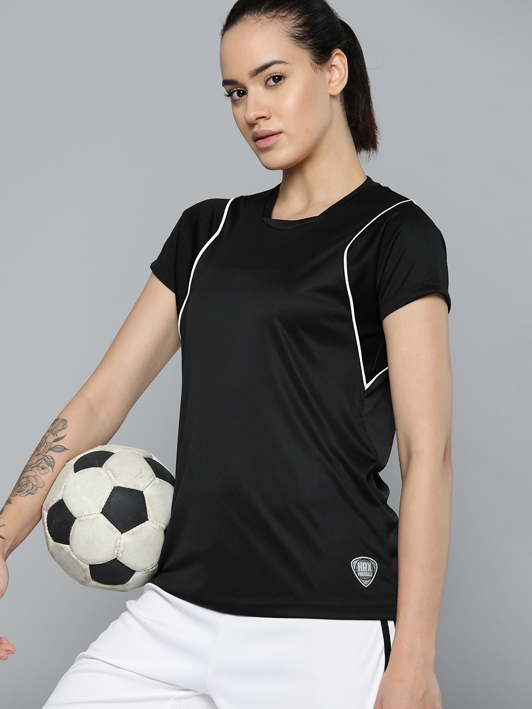 

HRX by Hrithik Roshan Solid Rapid-Dry Football T-shirt, Black