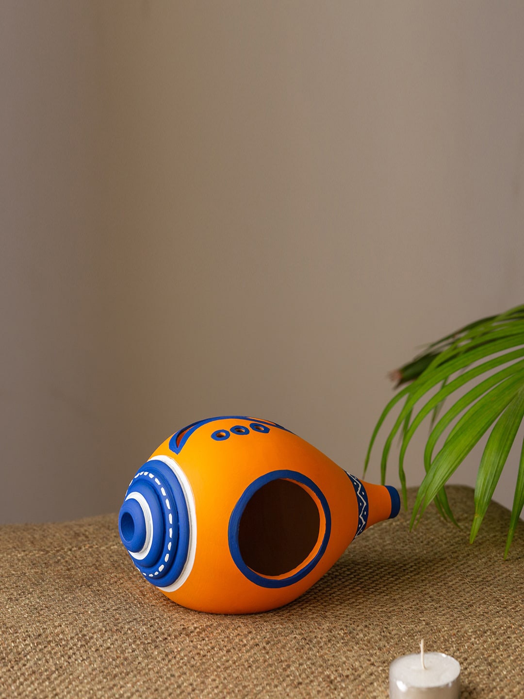 

ExclusiveLane Orange & Blue 2 Pieces Printed Terracotta Tea-Light Candle Holder