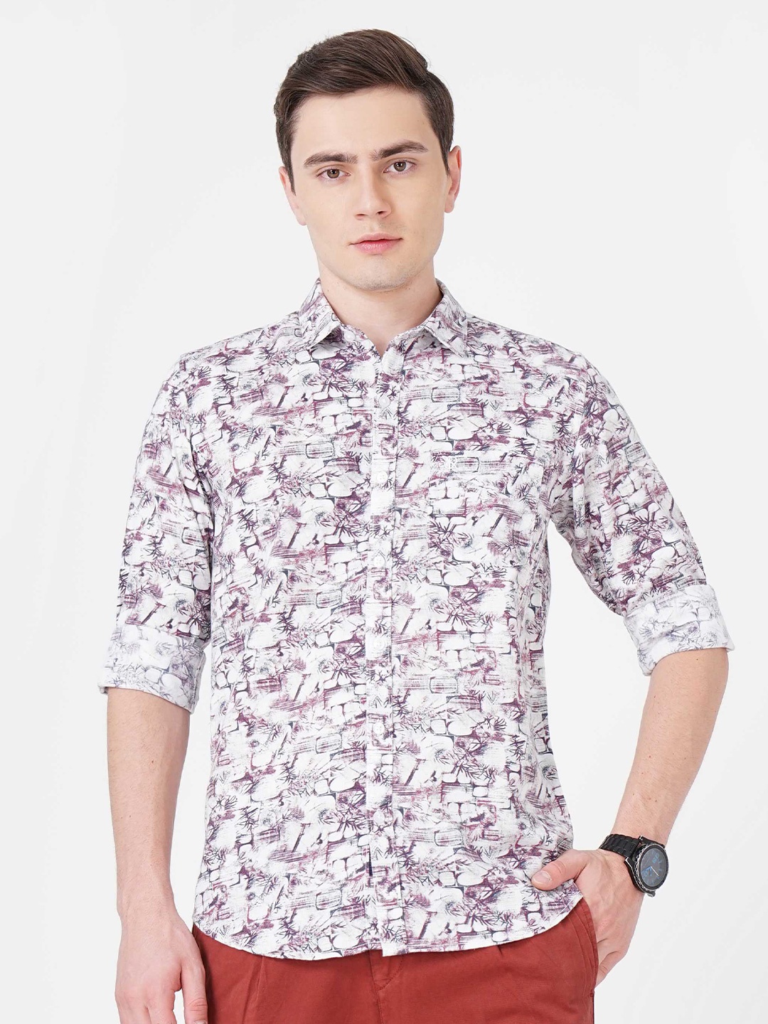 

SORATIA Abstract Printed Slim Fit Cotton Casual Shirt, Maroon