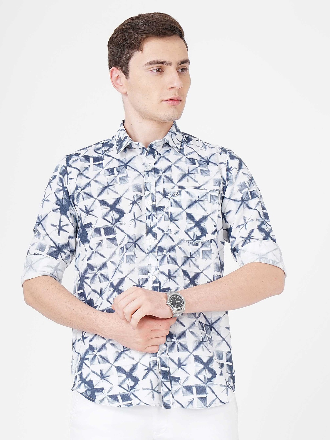 

SORATIA Abstract Printed Slim Fit Cotton Casual Shirt, Navy blue