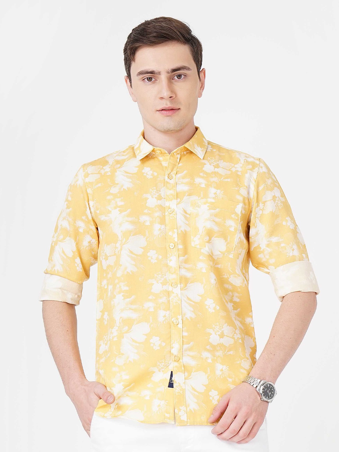

SORATIA Abstract Printed Slim Fit Cotton Casual Shirt, Yellow