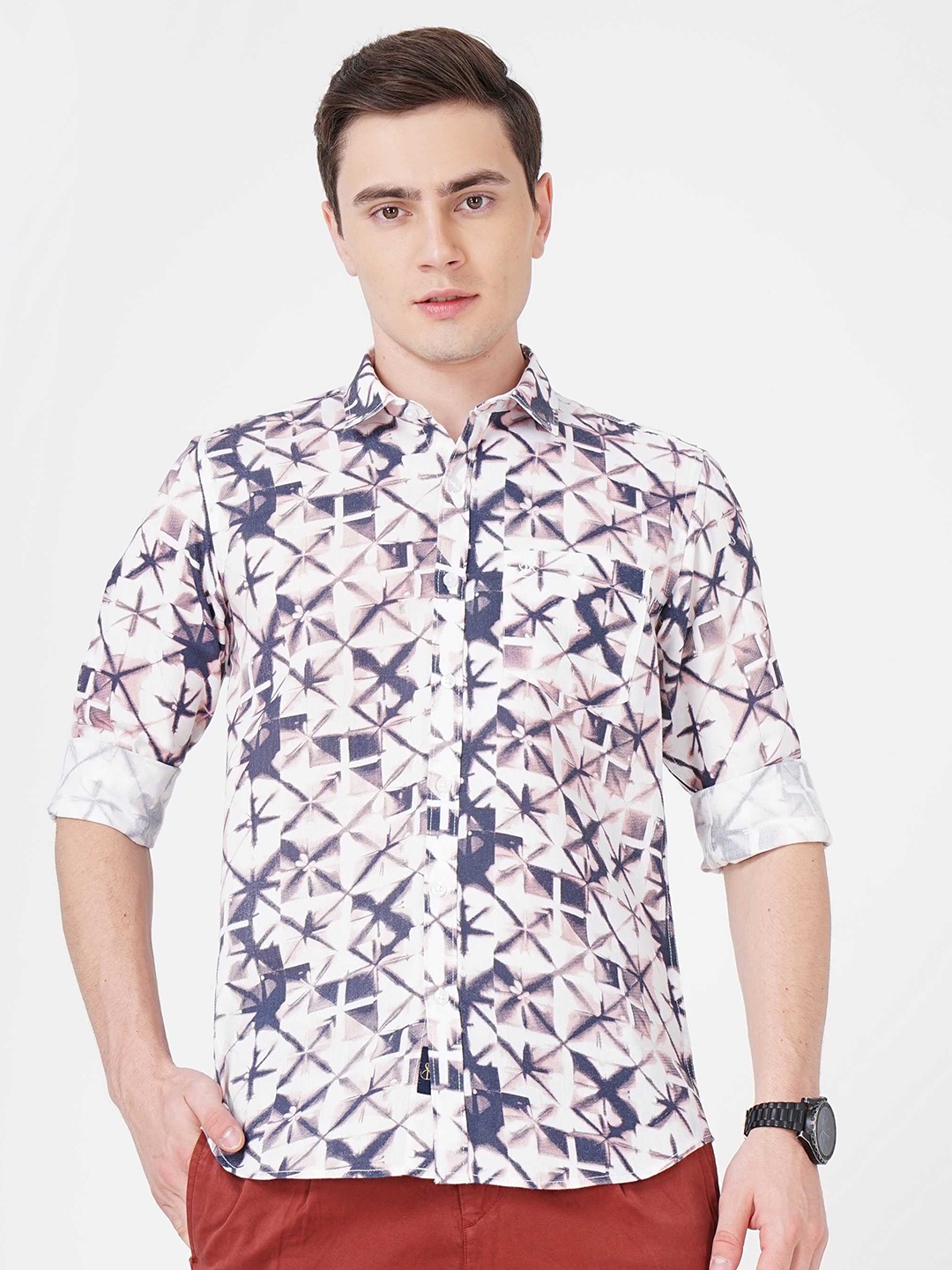 

SORATIA Abstract Printed Slim Fit Cotton Casual Shirt, Purple