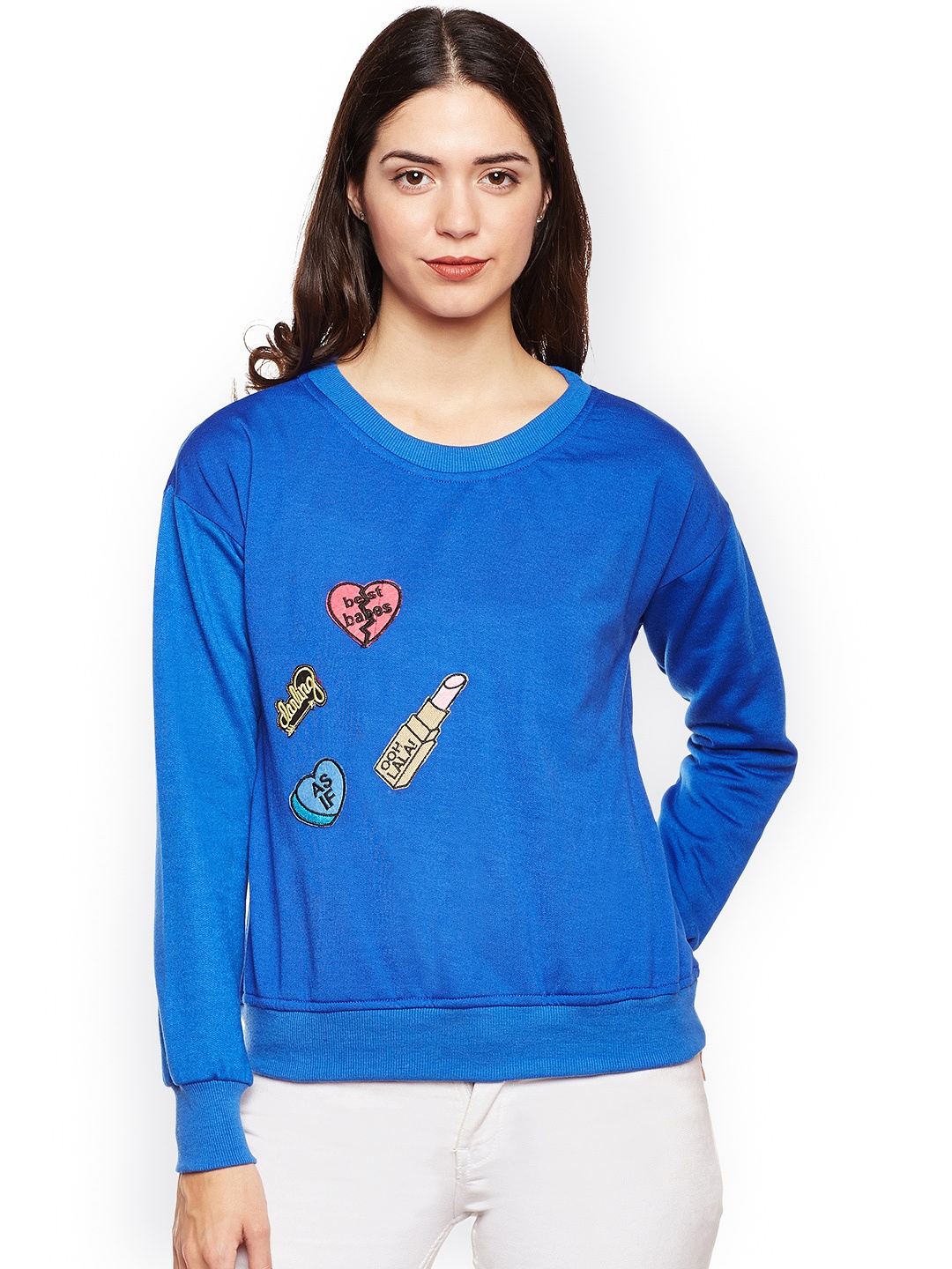 

Belle Fille Women Blue Solid Sweatshirt