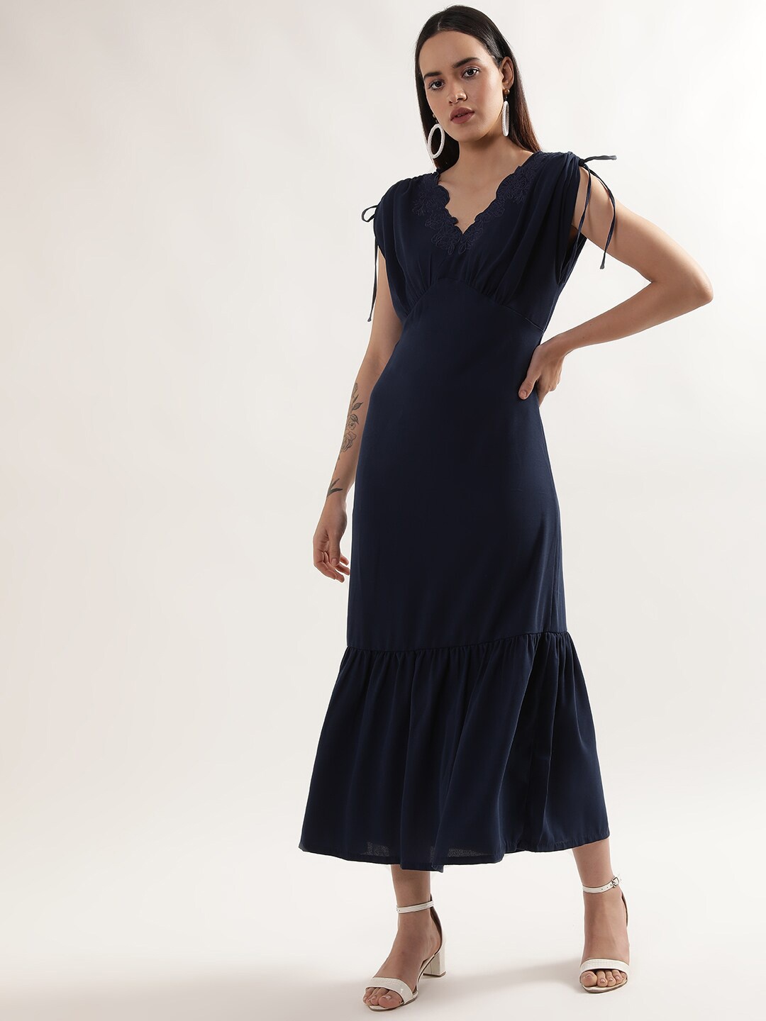 

CENTRESTAGE Embroidered Sheath Midi Dress, Navy blue