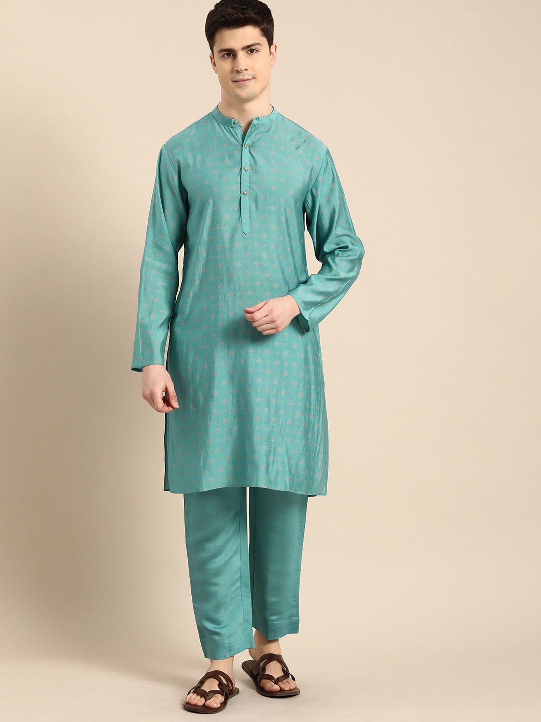 

Anouk Men Ethnic Motifs Regular Kurta with Pyjamas, Sea green