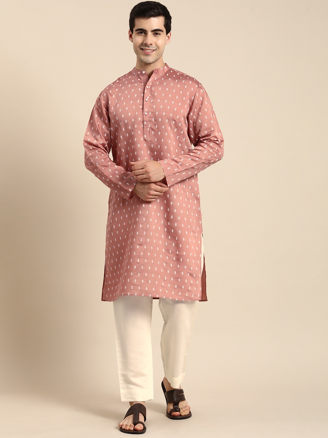 

Anouk Men Ethnic Motifs Printed Regular Kurta with Pyjamas, Rose gold