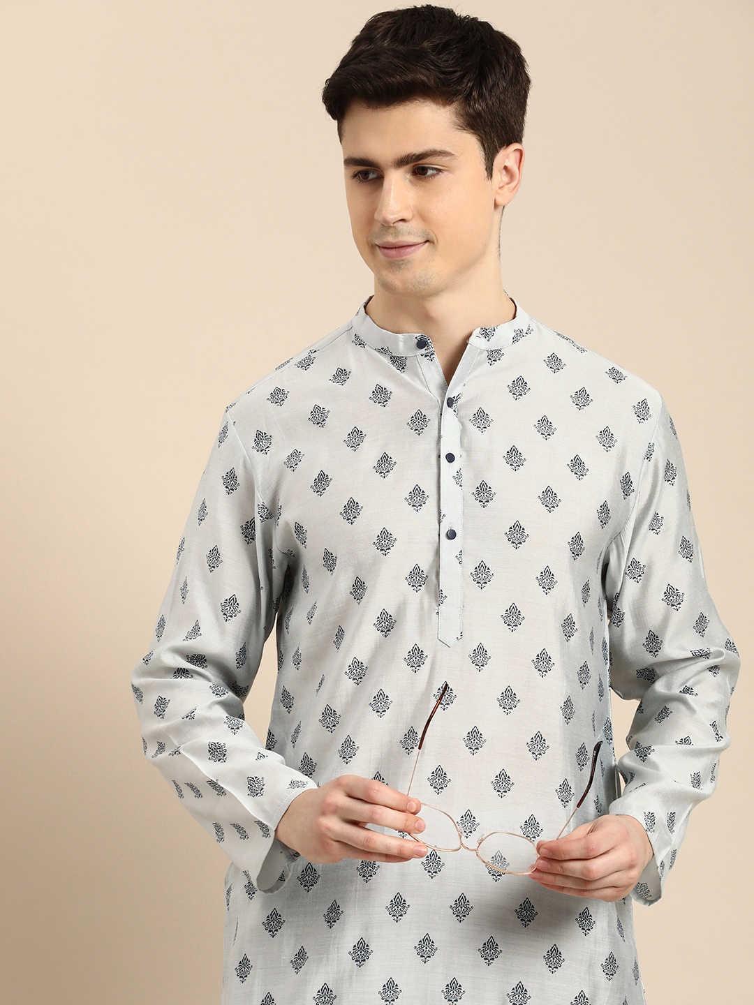 

Anouk Men Ethnic Motifs Printed Mandarin Collar Kurta, Blue