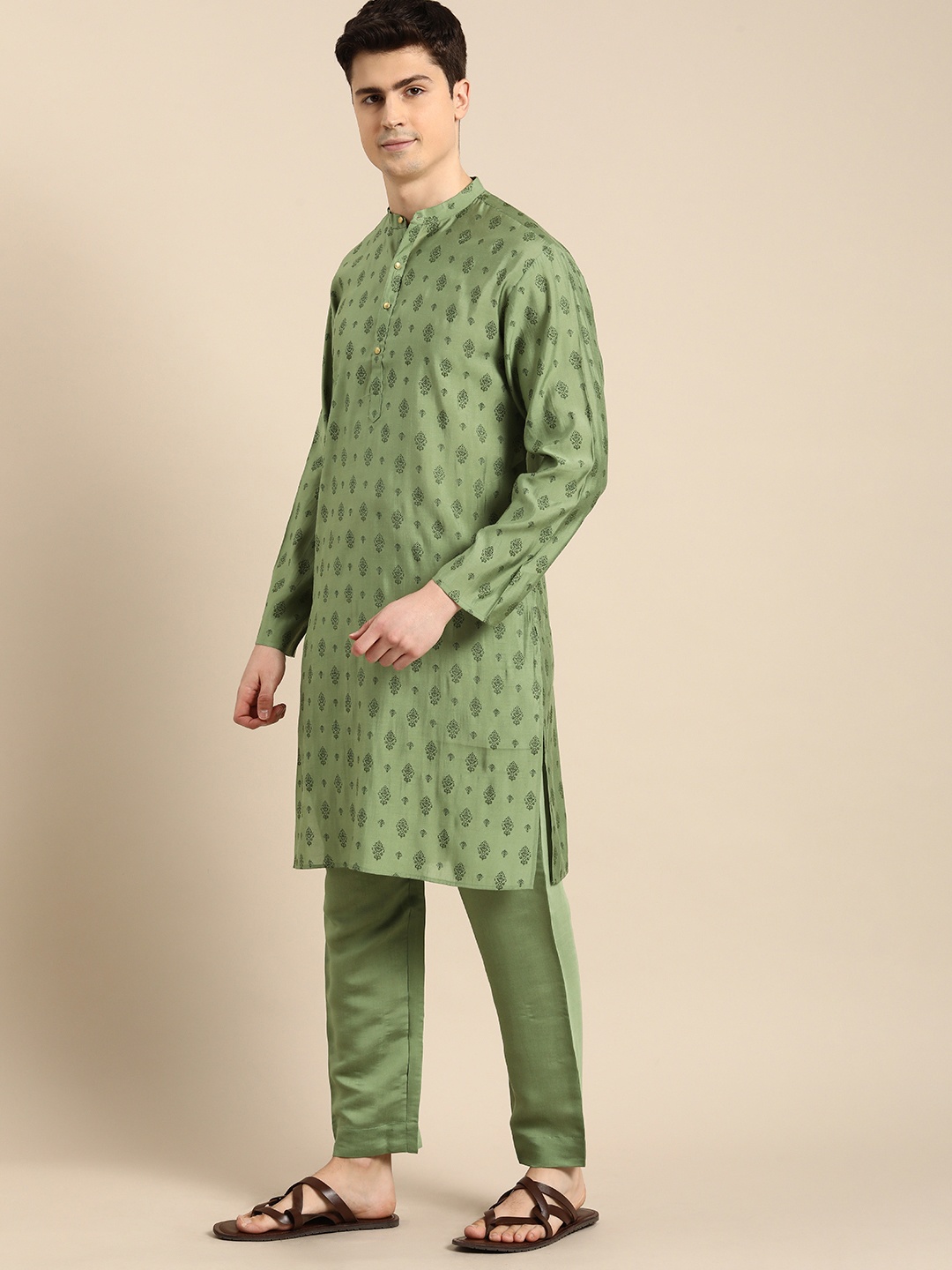 

Anouk Men Ethnic Motifs Printed Regular Kurta with Pyjamas, Green
