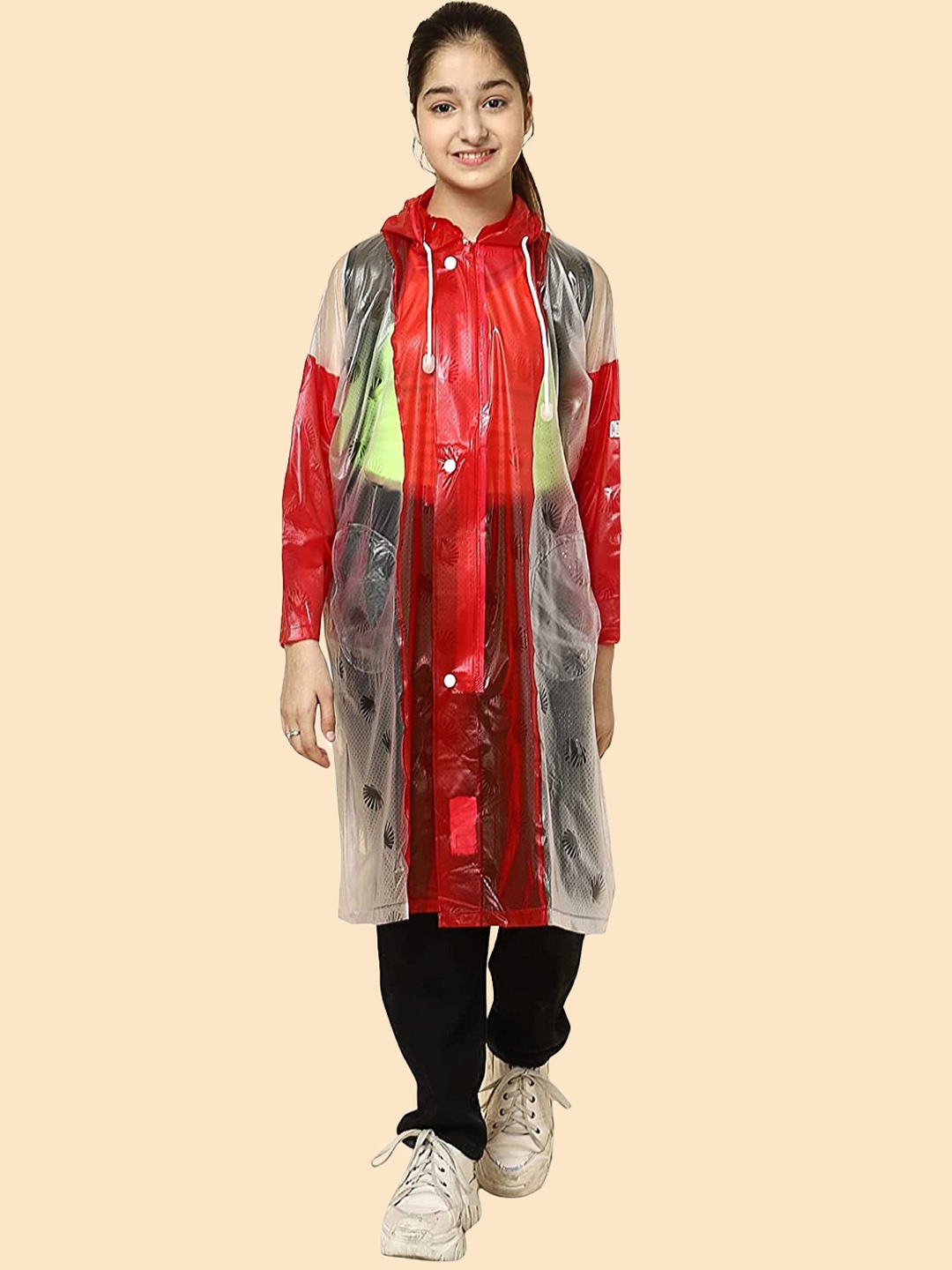 

THE CLOWNFISH Kids Printed Waterproof Hooded Rain Jacket, Red