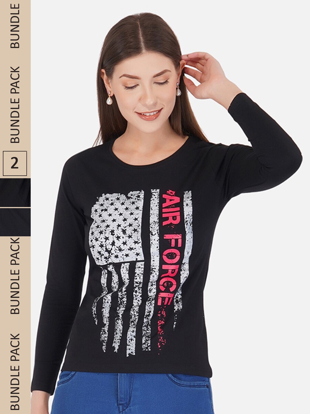 

appulse Pack Of 2 Graphic Printed Long Sleeves Cotton T-shirt, Black