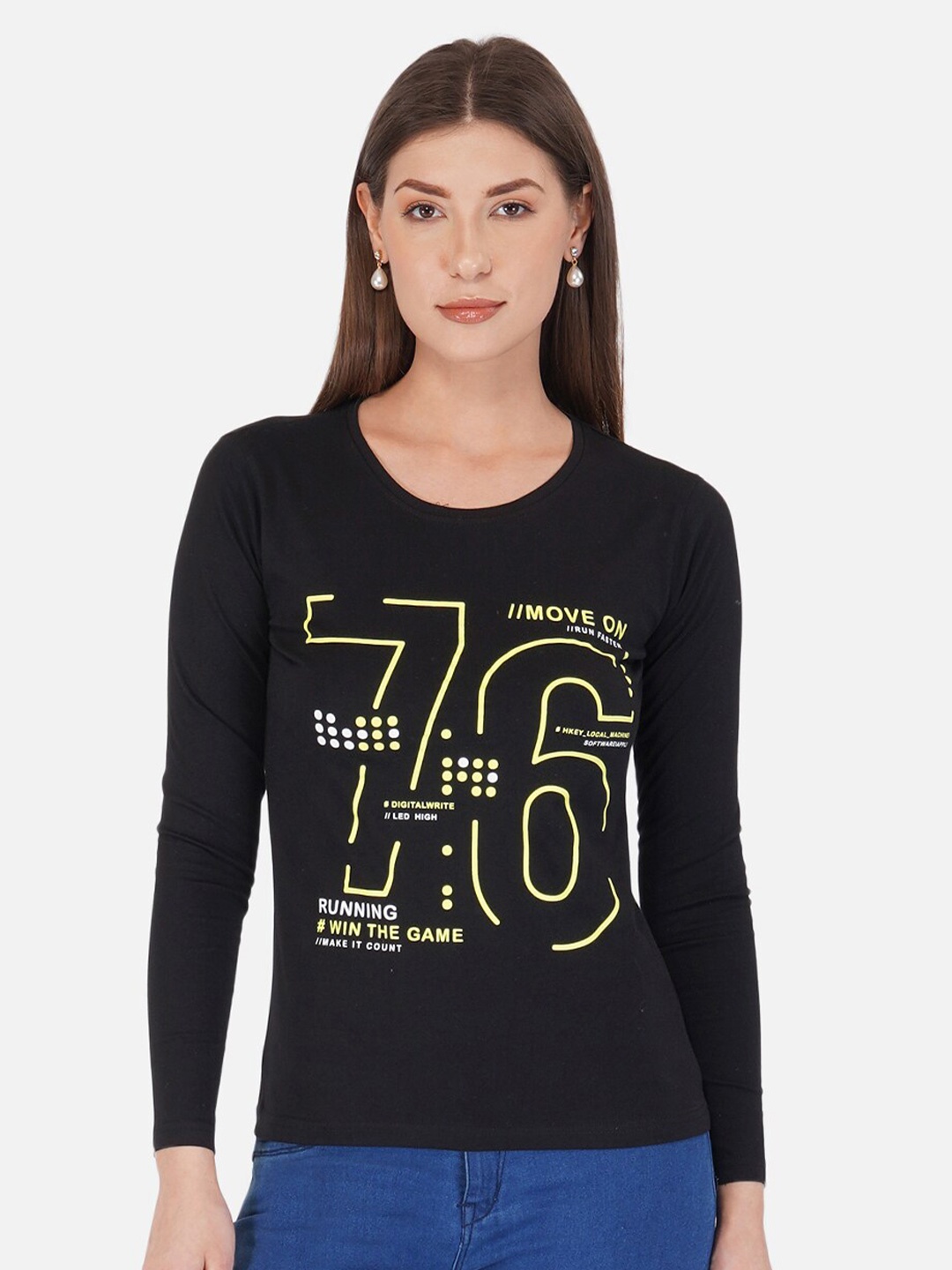 

appulse Typography Printed Cotton T-shirt, Black
