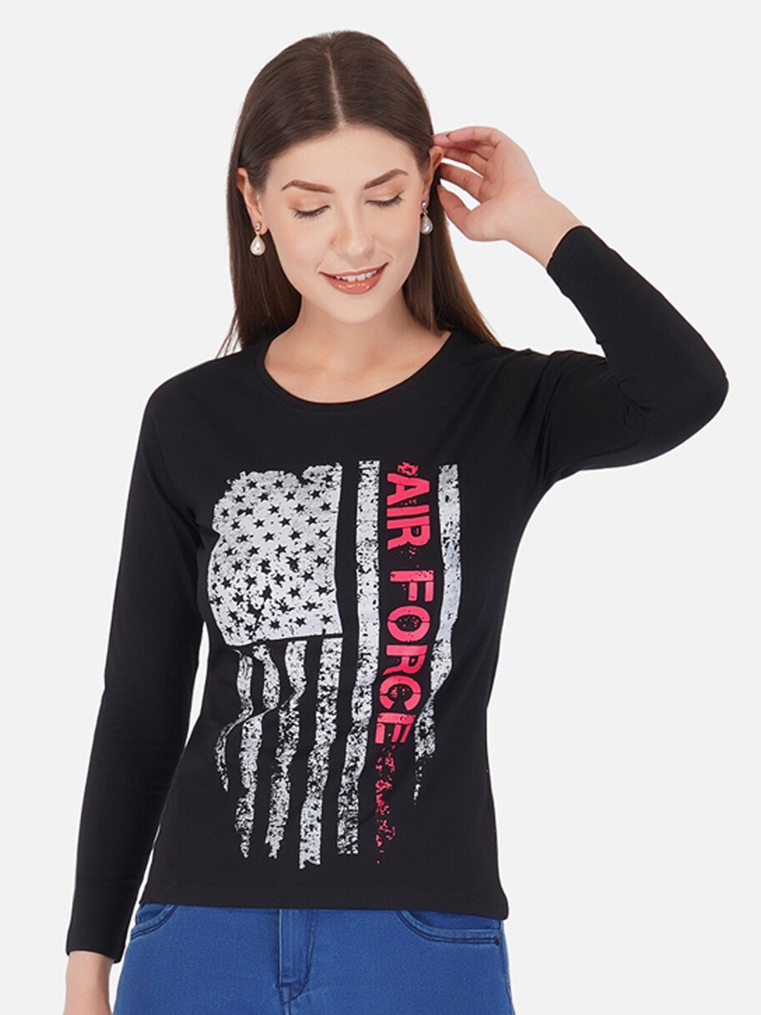 

appulse Graphic Printed Long Sleeves Cotton T-shirt, Black