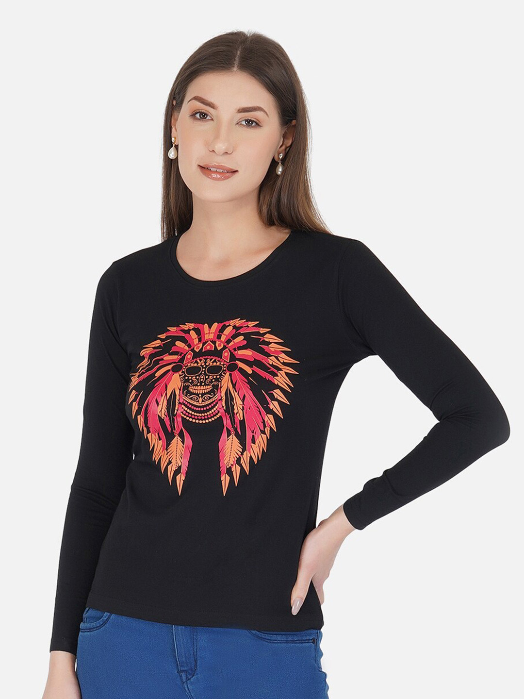 

appulse Graphic Printed Long Sleeves Cotton T-shirt, Black
