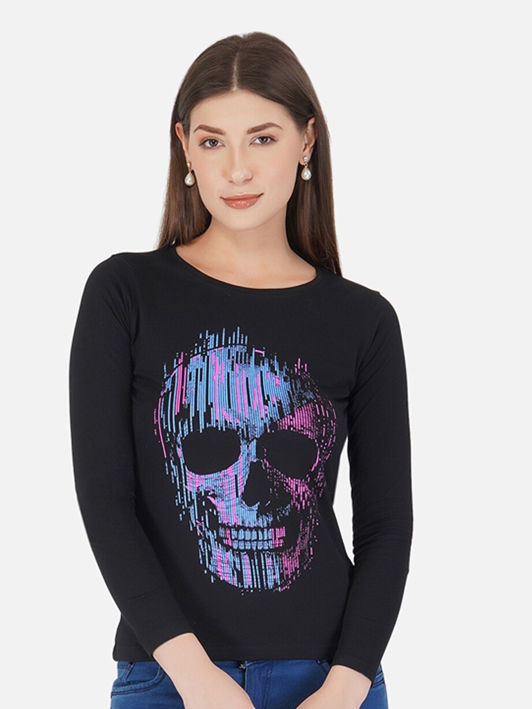 

appulse Graphic Printed Long Sleeves Cotton T-shirt, Black