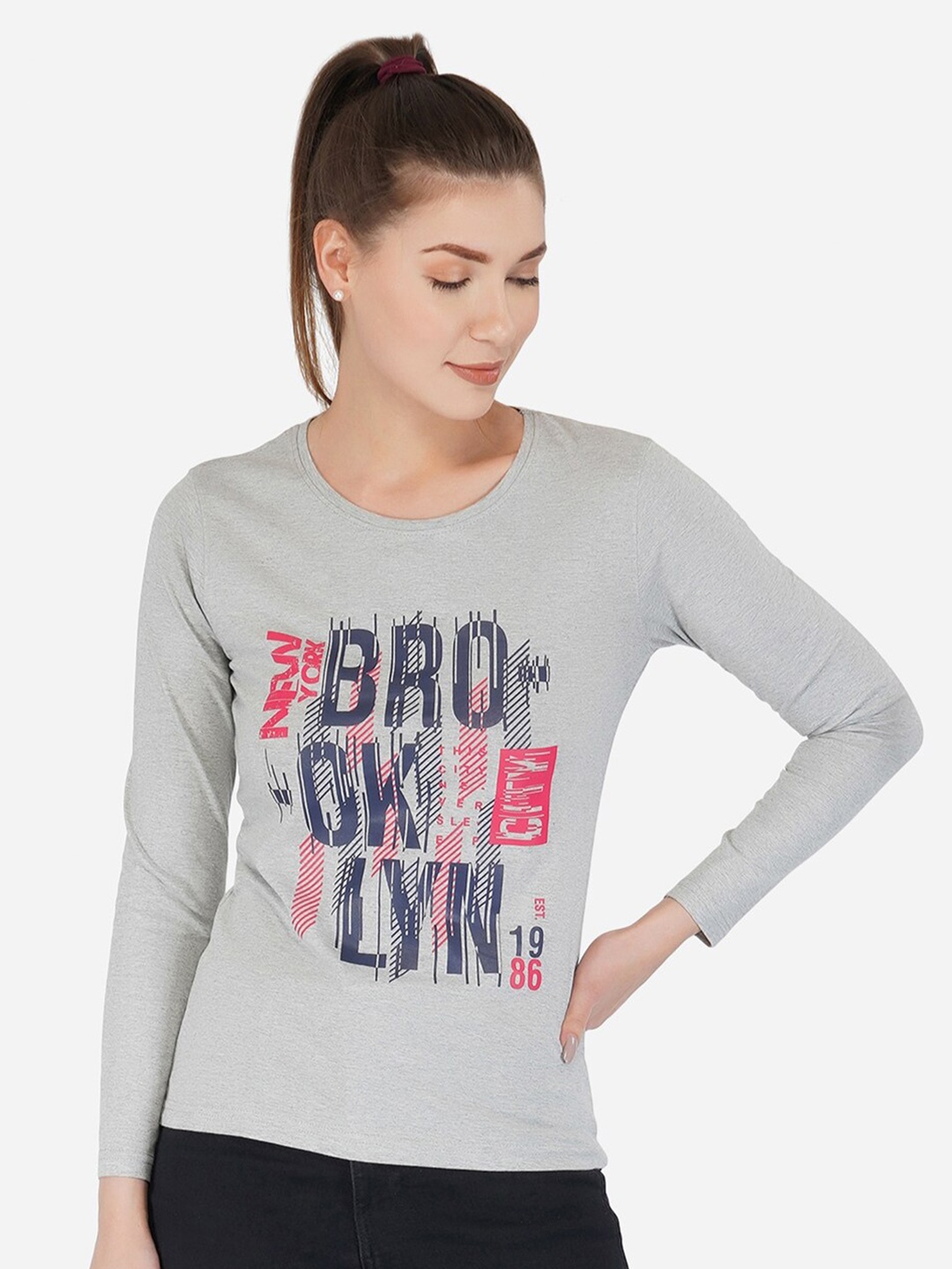 

appulse Typography Printed Cotton T-shirt, Grey melange