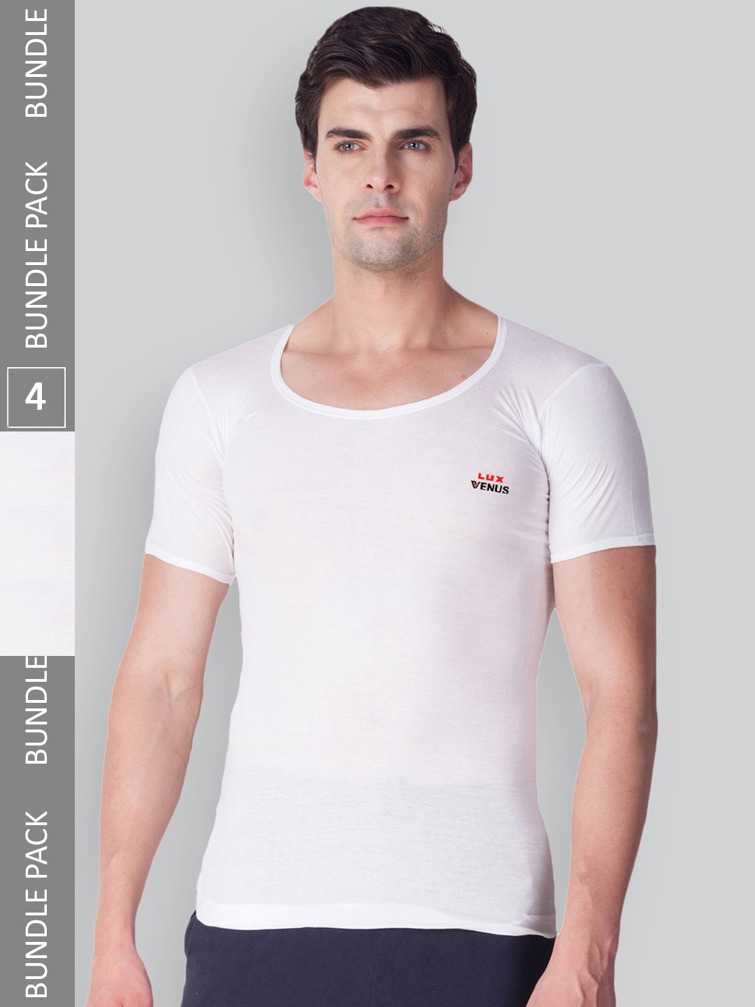 

LUX VENUS Men Pack Of 4 Round Neck Pure Combed Cotton Innerwear Vests VENUS_WH_RNS_80_4PC, White