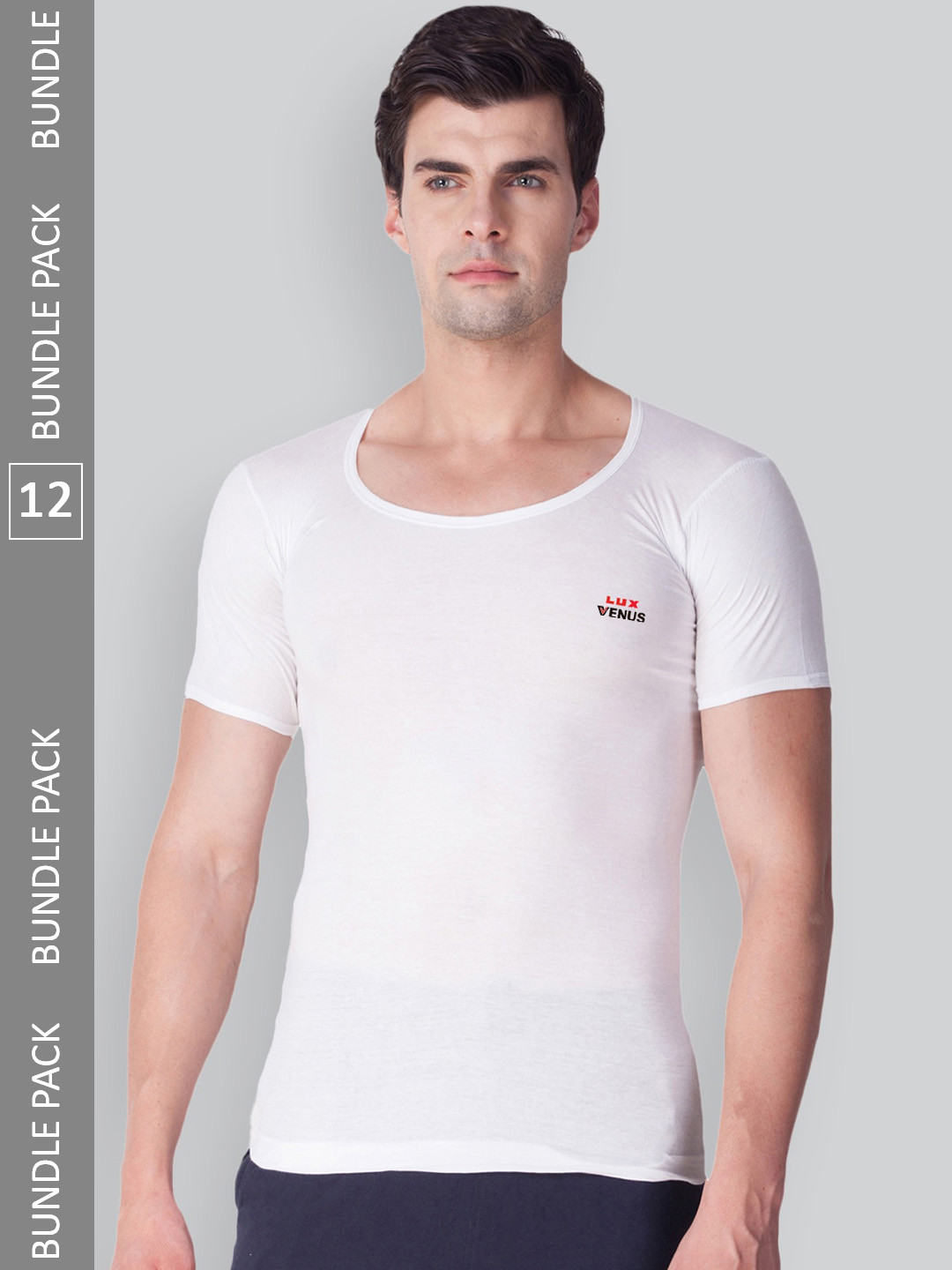 

LUX VENUS Men Pack Of 12 Round Neck Pure Combed Cotton Innerwear Vests, White