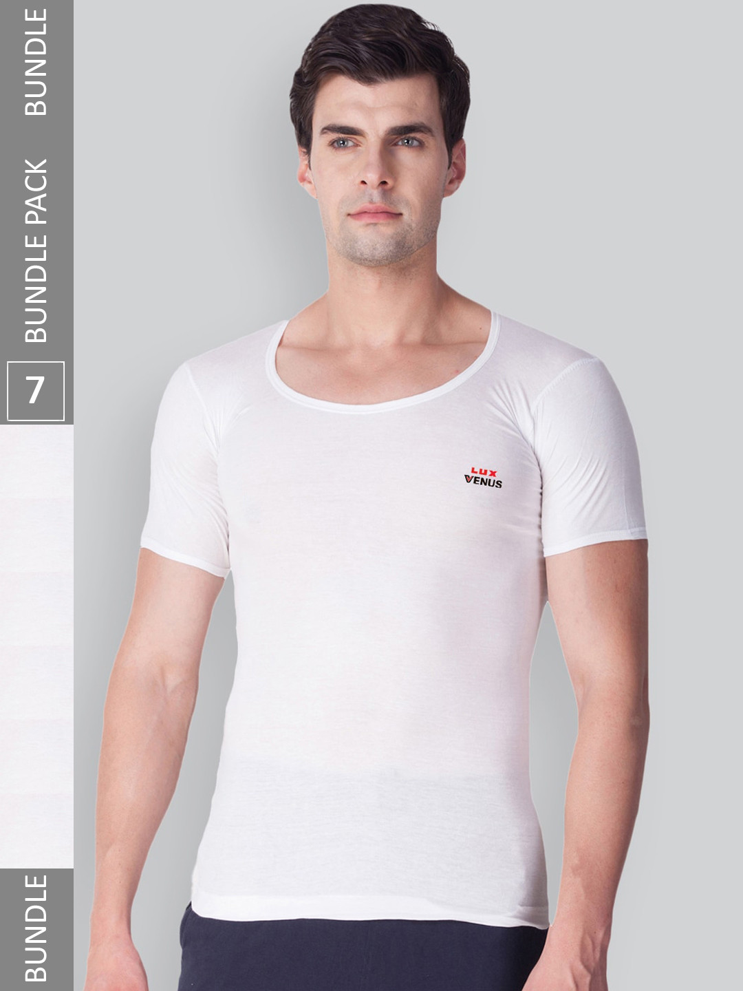 

LUX VENUS Men Pack Of 7 Round Neck Pure Combed Cotton Undershirt Innerwear Vests, White