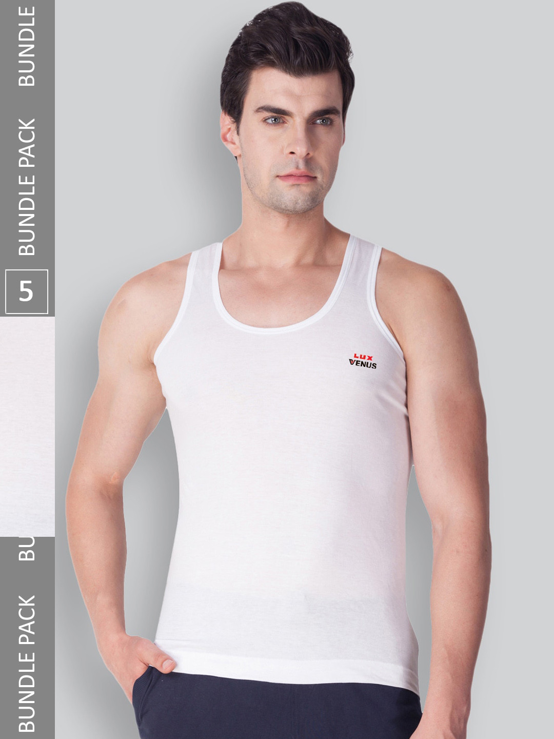 

LUX VENUS Pack Of 5 Sleeveless Pure Cotton Innerwear Vests, White