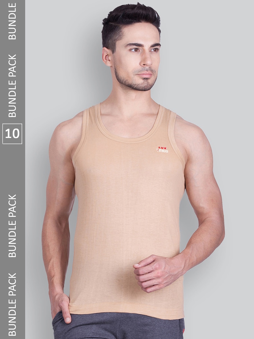 

LUX VENUS Men Pack Of 10 Assorted Pure Combed Cotton Basic Innerwear Vests