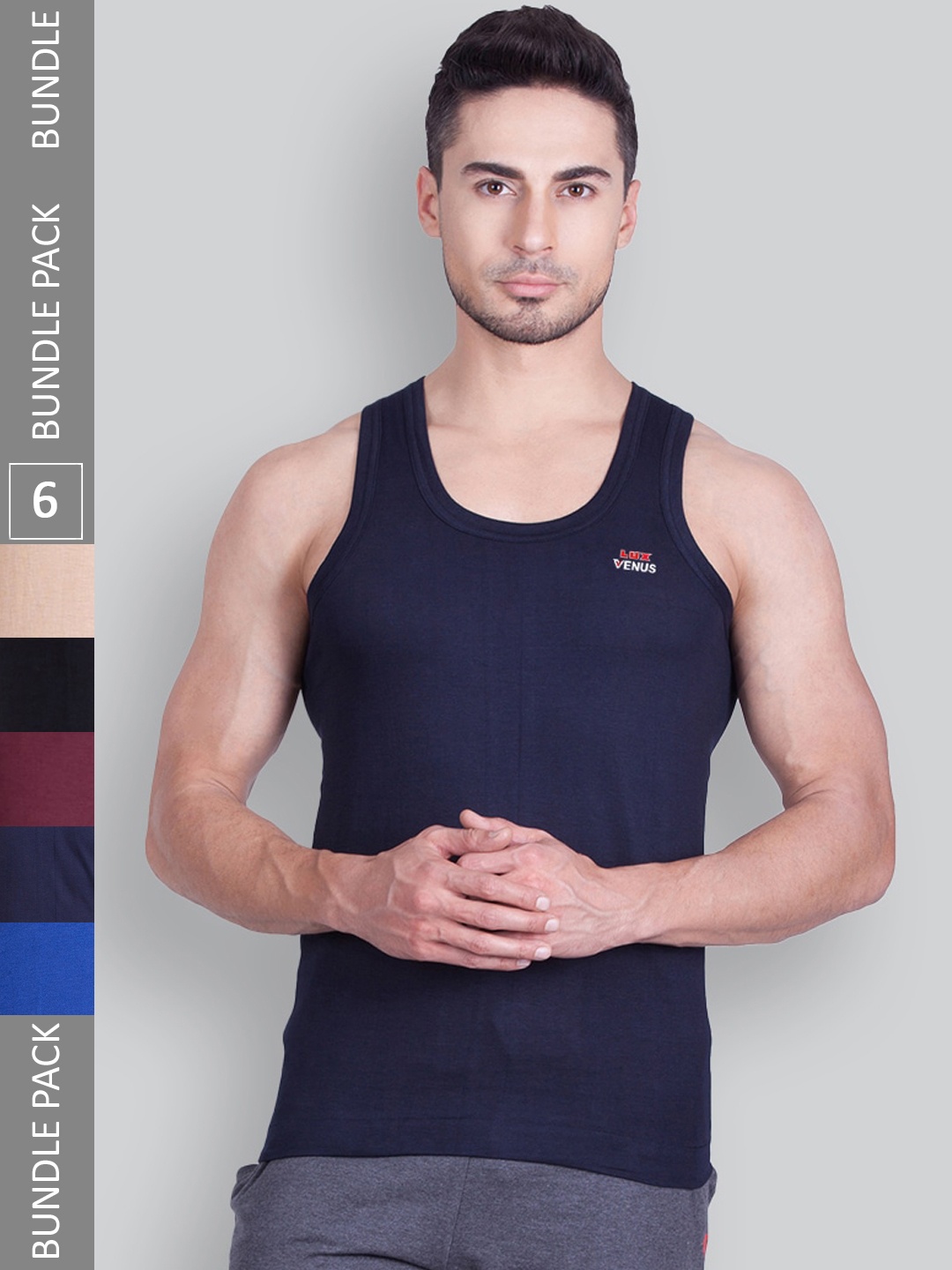 

LUX VENUS Pack Of 6 Assorted Sleeveless Pure Cotton Innerwear Vests