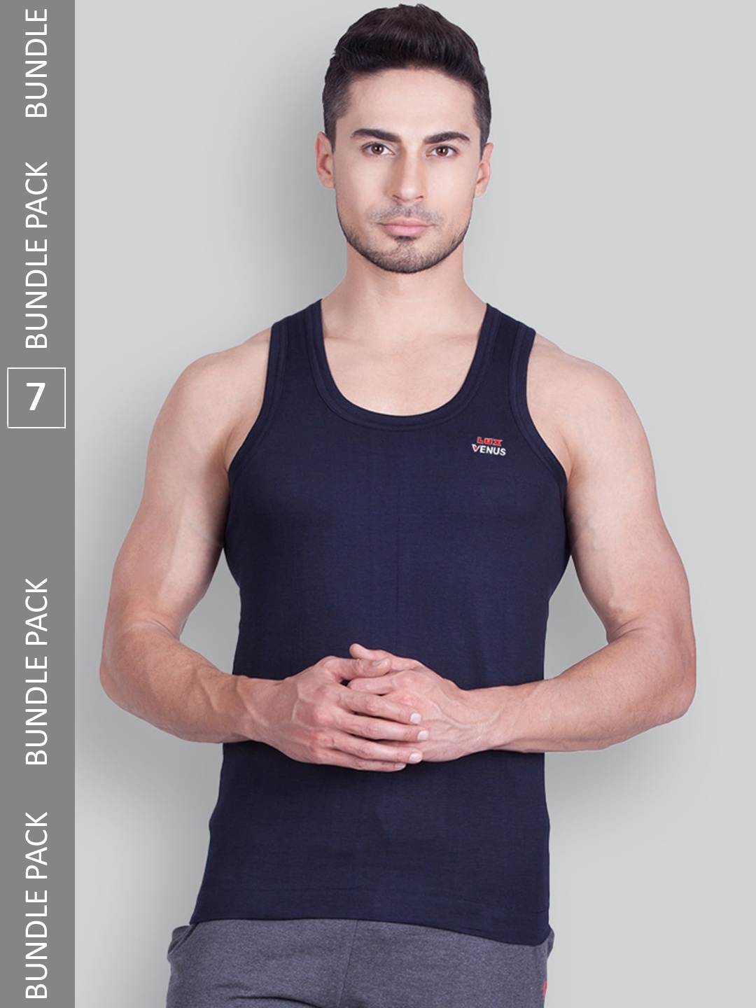 

LUX VENUS Men Pack Of 7 Assorted Pure Combed Cotton Basic Innerwear Vests