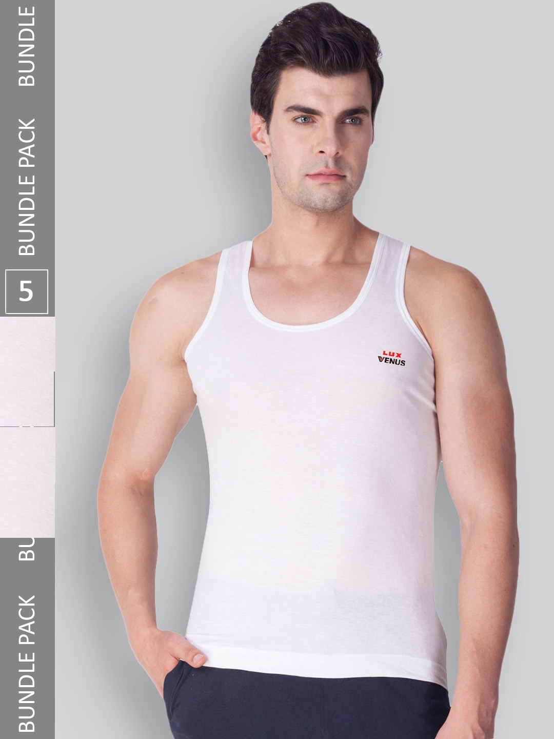 

LUX VENUS Men Pack Of 5 Sleeveless Pure Cotton Innerwear Vests, White