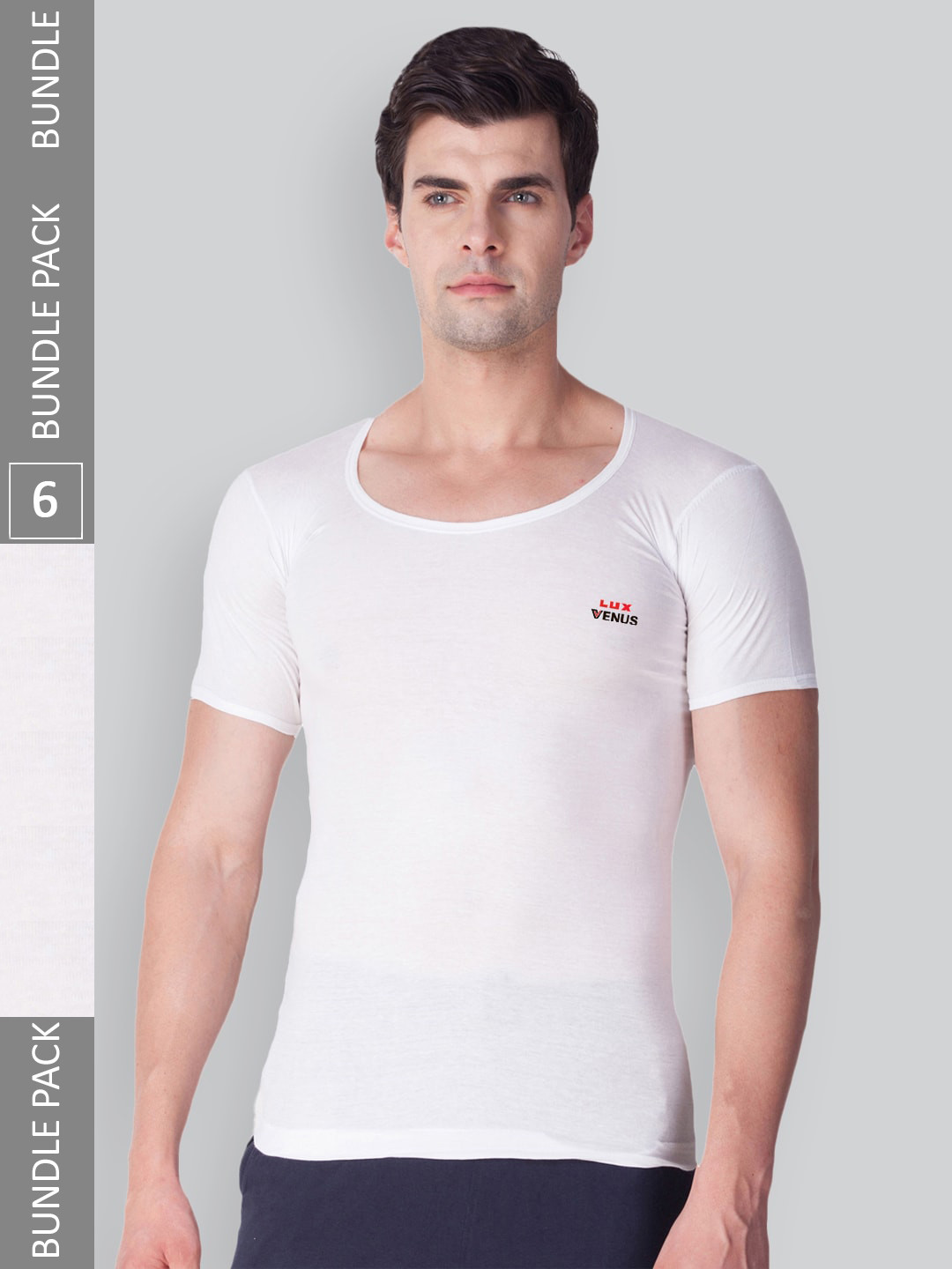 

LUX VENUS Men Pack Of 6 Brand Logo Detail Pure Cotton Innerwear Undershirt Vests, White