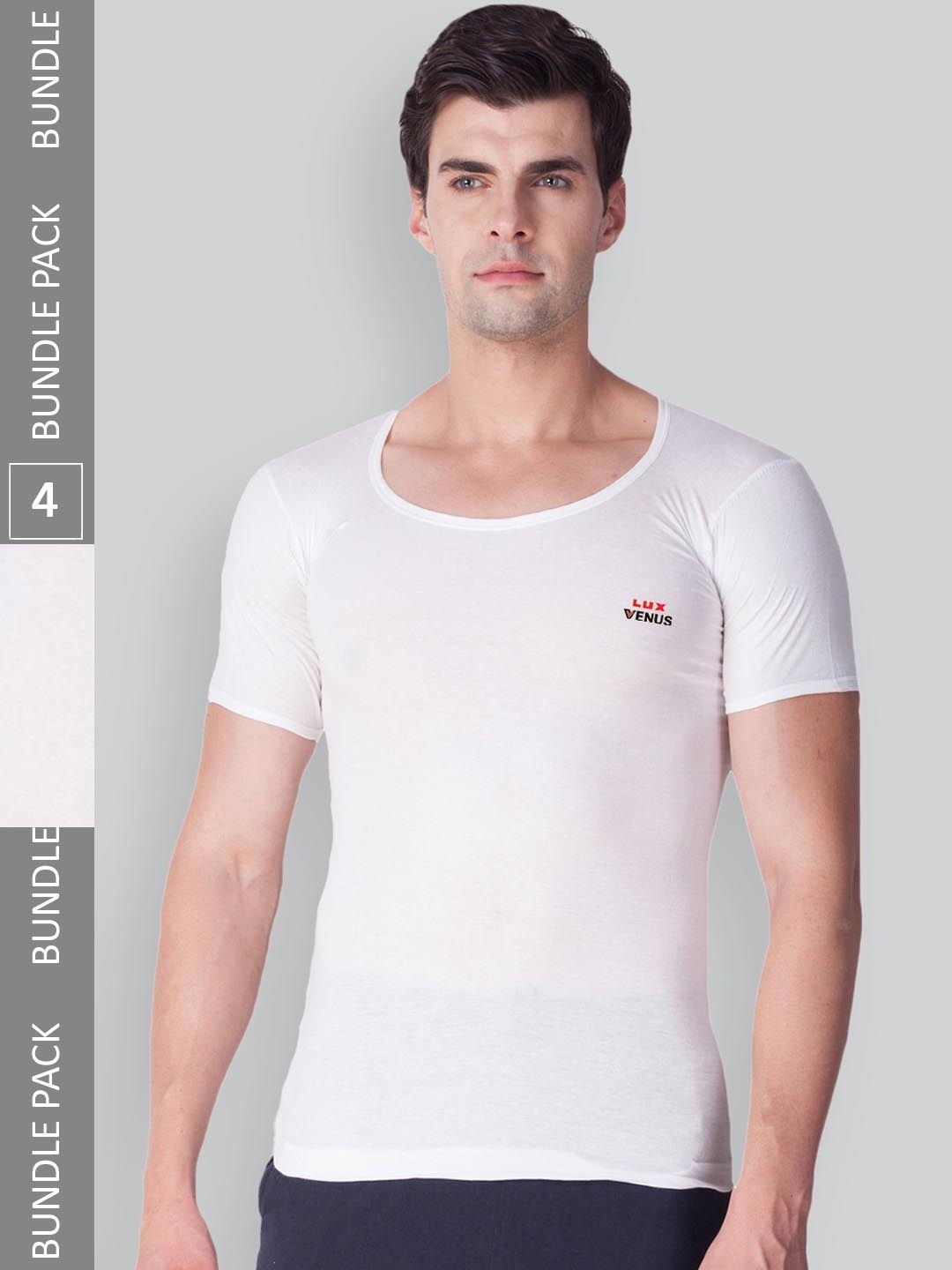 

LUX VENUS Men Pack Of 4 Pure Cotton Undershirt Vests, White