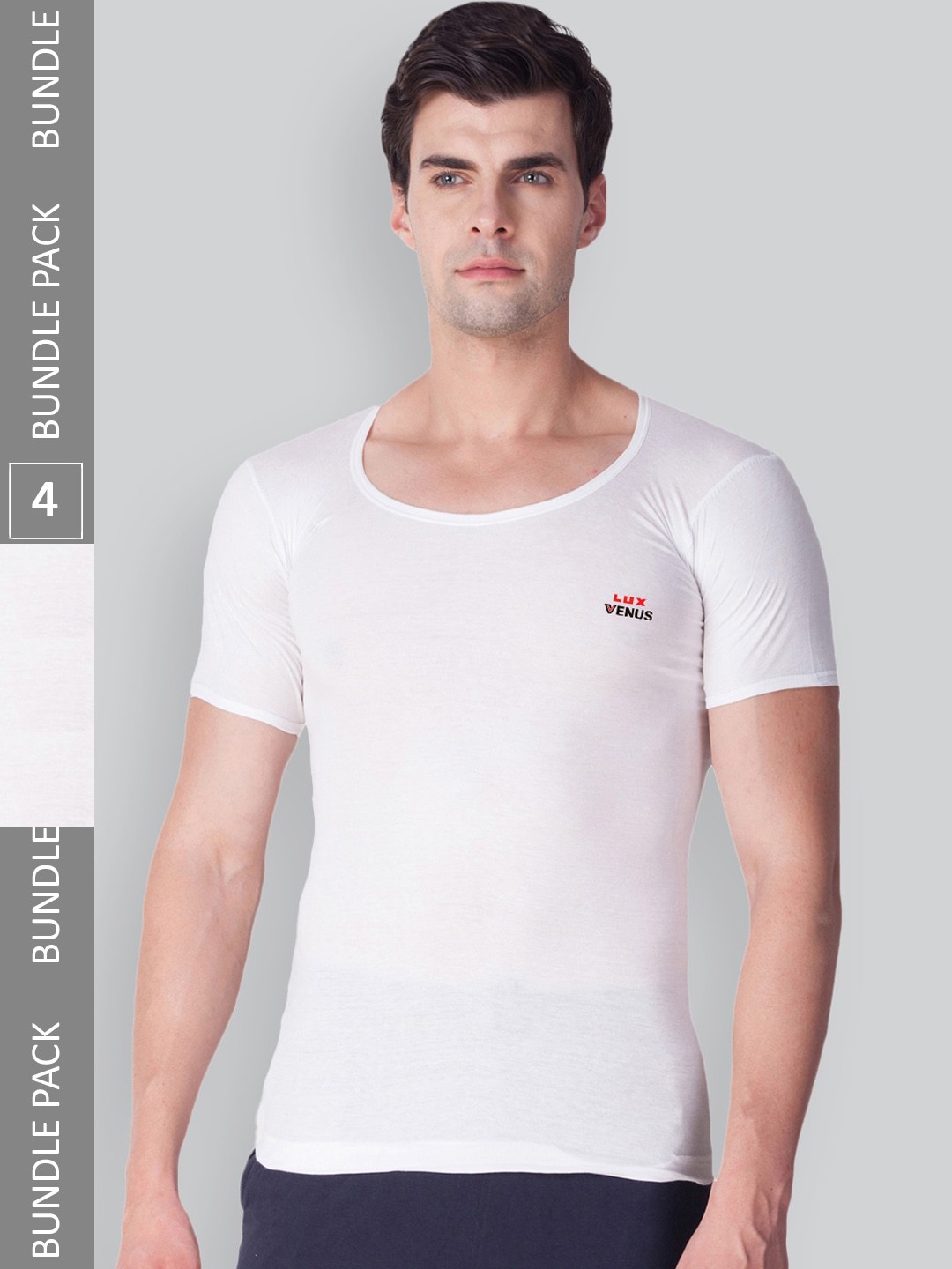 

LUX VENUS Men Pack Of 4 Brand Logo Printed Pure Cotton Undershirt Vests, White