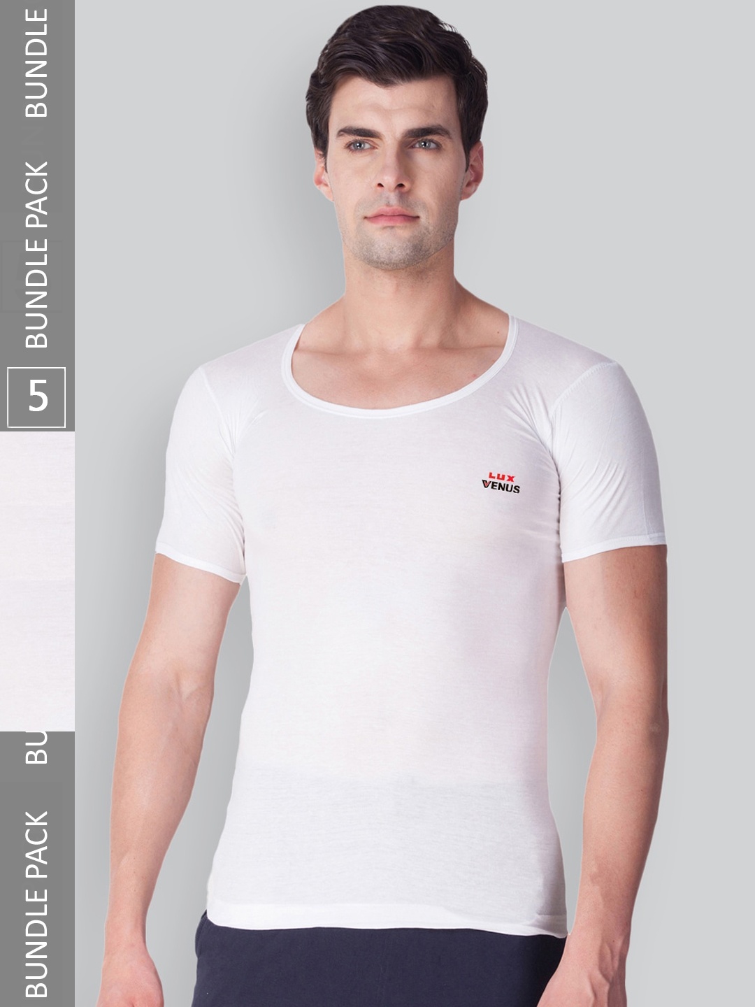

LUX VENUS Men Pack Of 5 Pure Cotton Undershirt Vests, White