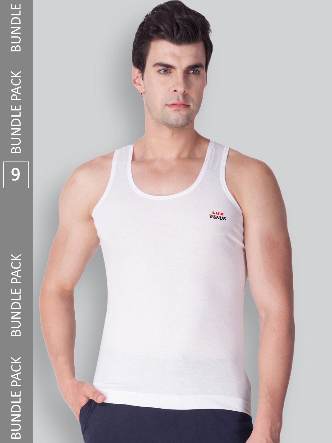 

LUX VENUS Men Pack Of 9 Round Neck Pure Combed Cotton Basic Innerwear Vests, White