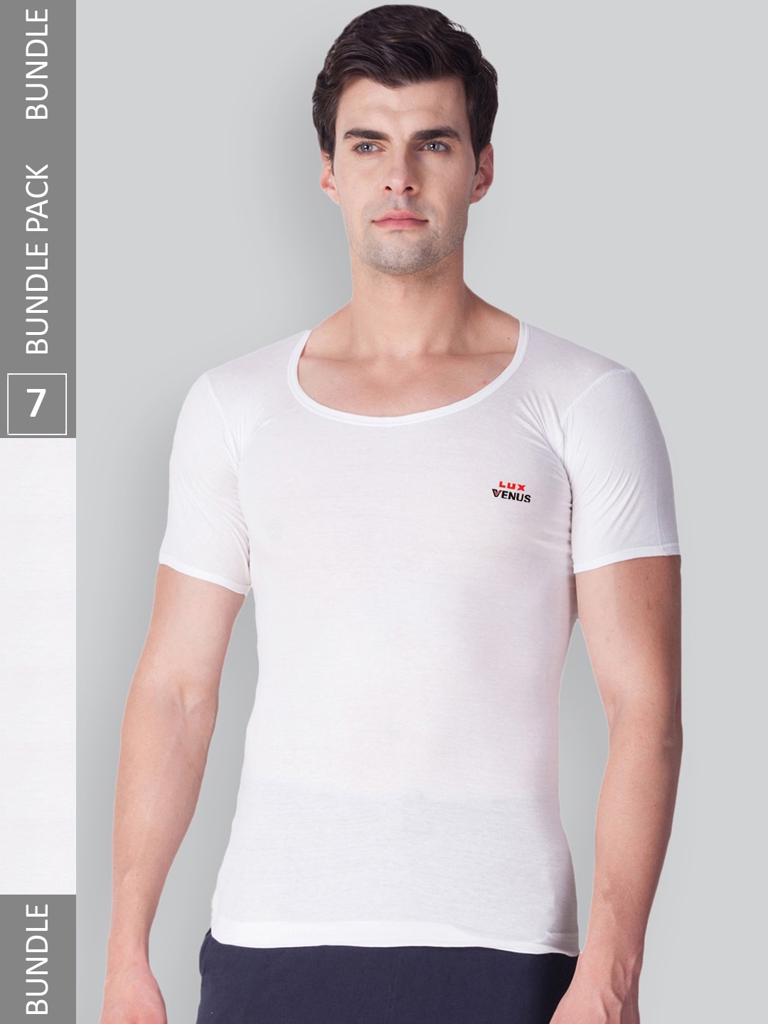 

LUX VENUS Men Pack Of 7 Round Neck Pure Combed Cotton Undershirt Innerwear Vests, White