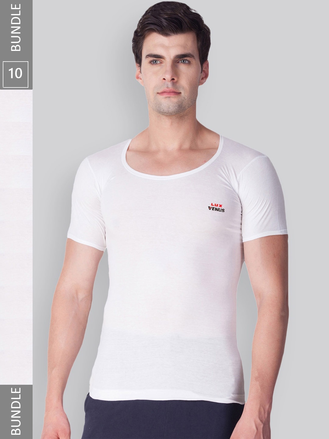 

LUX VENUS Pack Of 10 Round Neck Pure Combed Cotton Undershirt Innerwear Vests, White