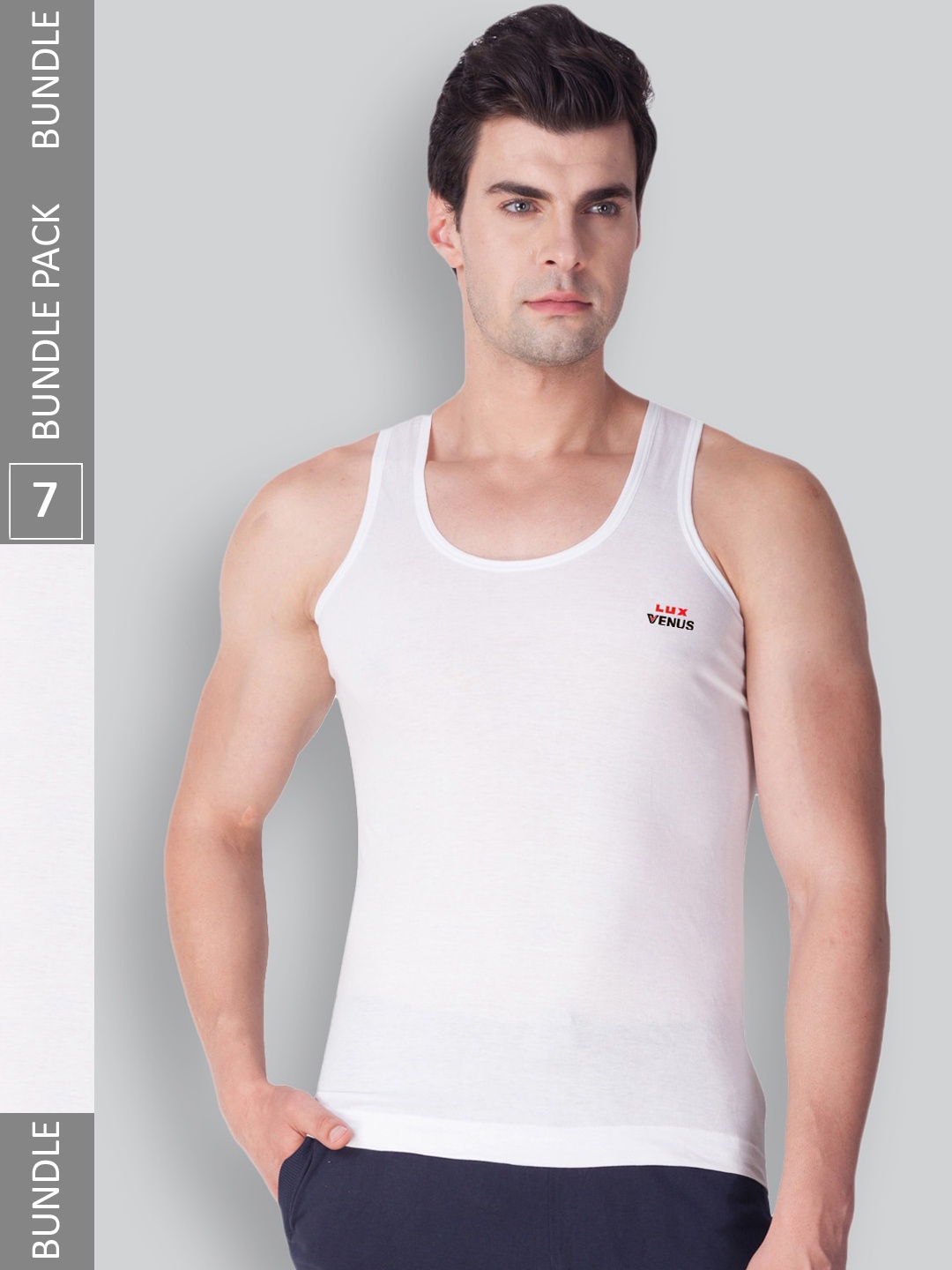 

LUX VENUS Pack Of 7 Round Neck Pure Combed Cotton Basic Innerwear Vests, White