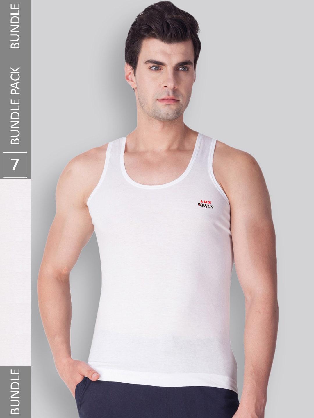 

LUX VENUS Pack Of 7 Brand Logo Detail Pure Cotton Innerwear Basic Vests, White