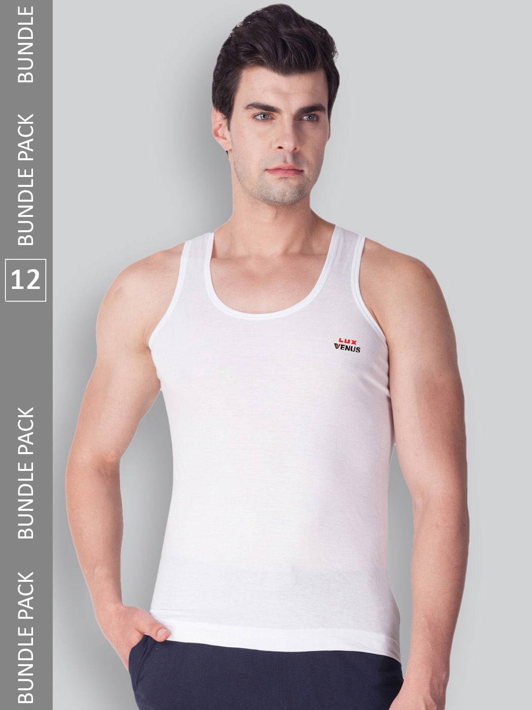 

LUX VENUS Pack Of 12 Round Neck Pure Combed Cotton Basic Innerwear Vests, White