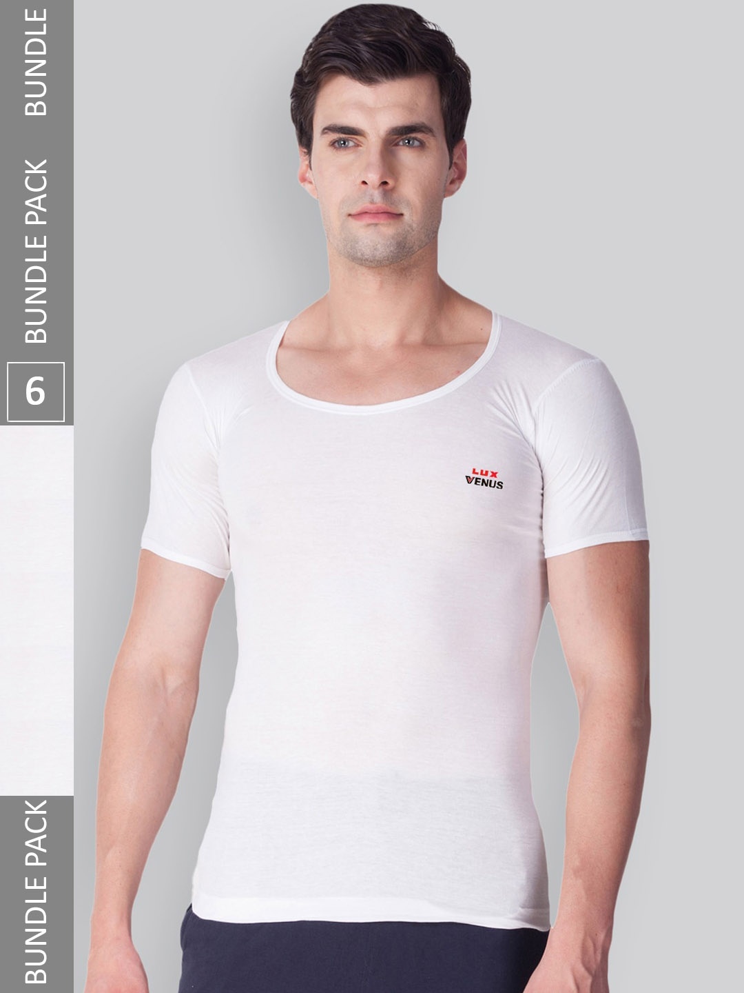 

LUX VENUS Pack Of 6 Pure Cotton Half Sleeves Inner Vests, White