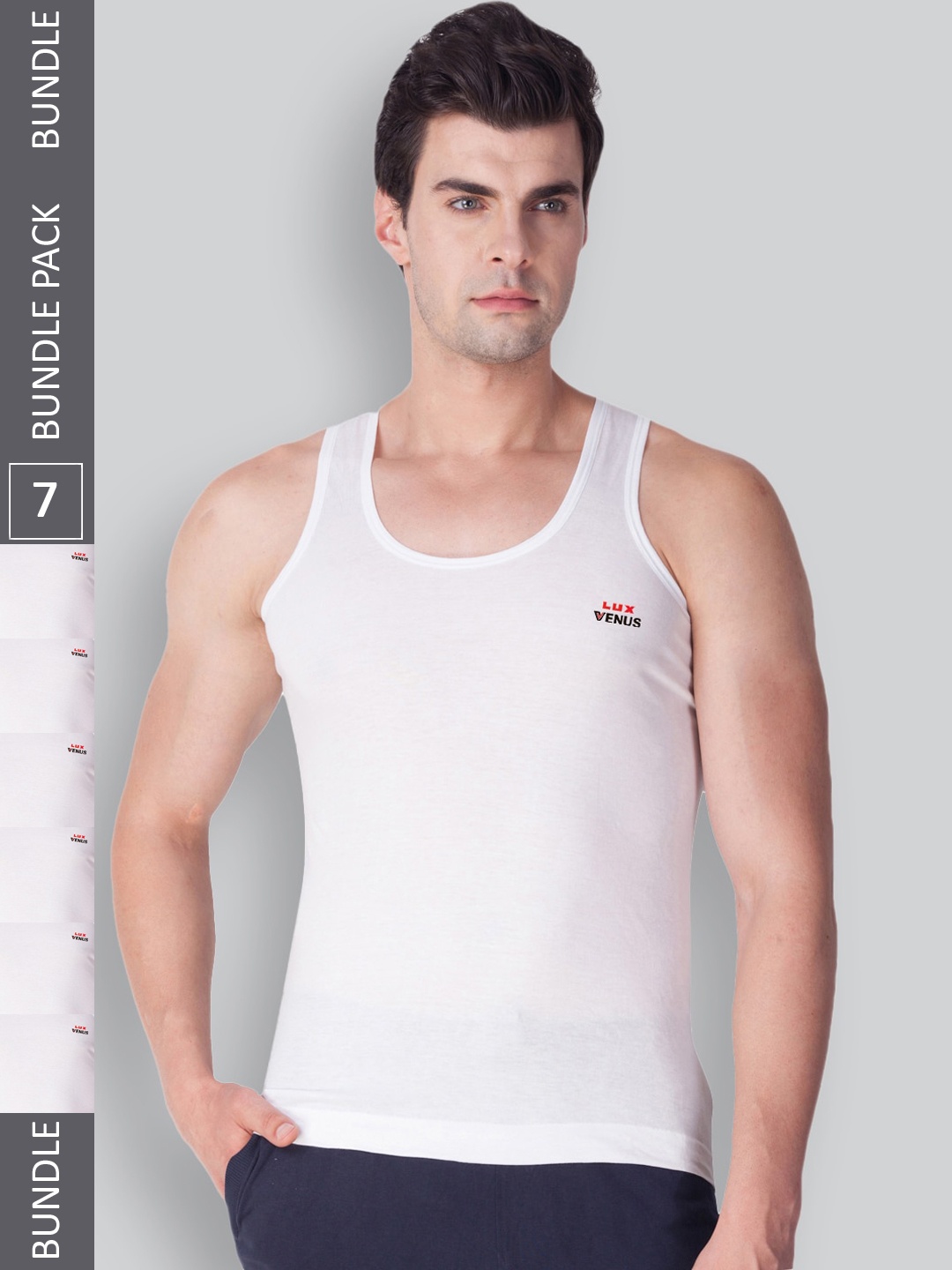 

LUX VENUS Pack Of 7 Brand Logo Printed Pure Cotton Basic Vests, White