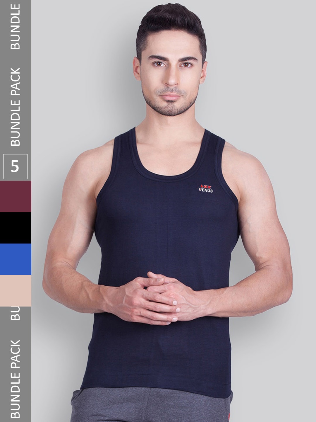 

LUX VENUS Pack Of 5 Assorted Pure Cotton Innerwear Basic Vests