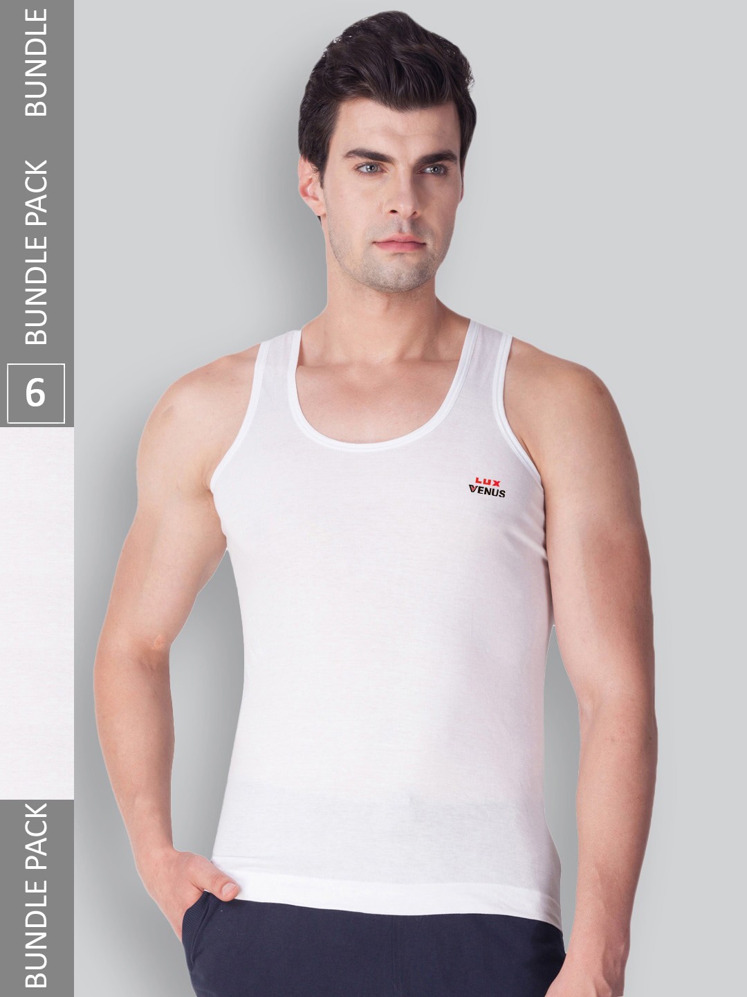 

LUX VENUS Pack Of 6 Round Neck Pure Combed Cotton Basic Innerwear Vests, White