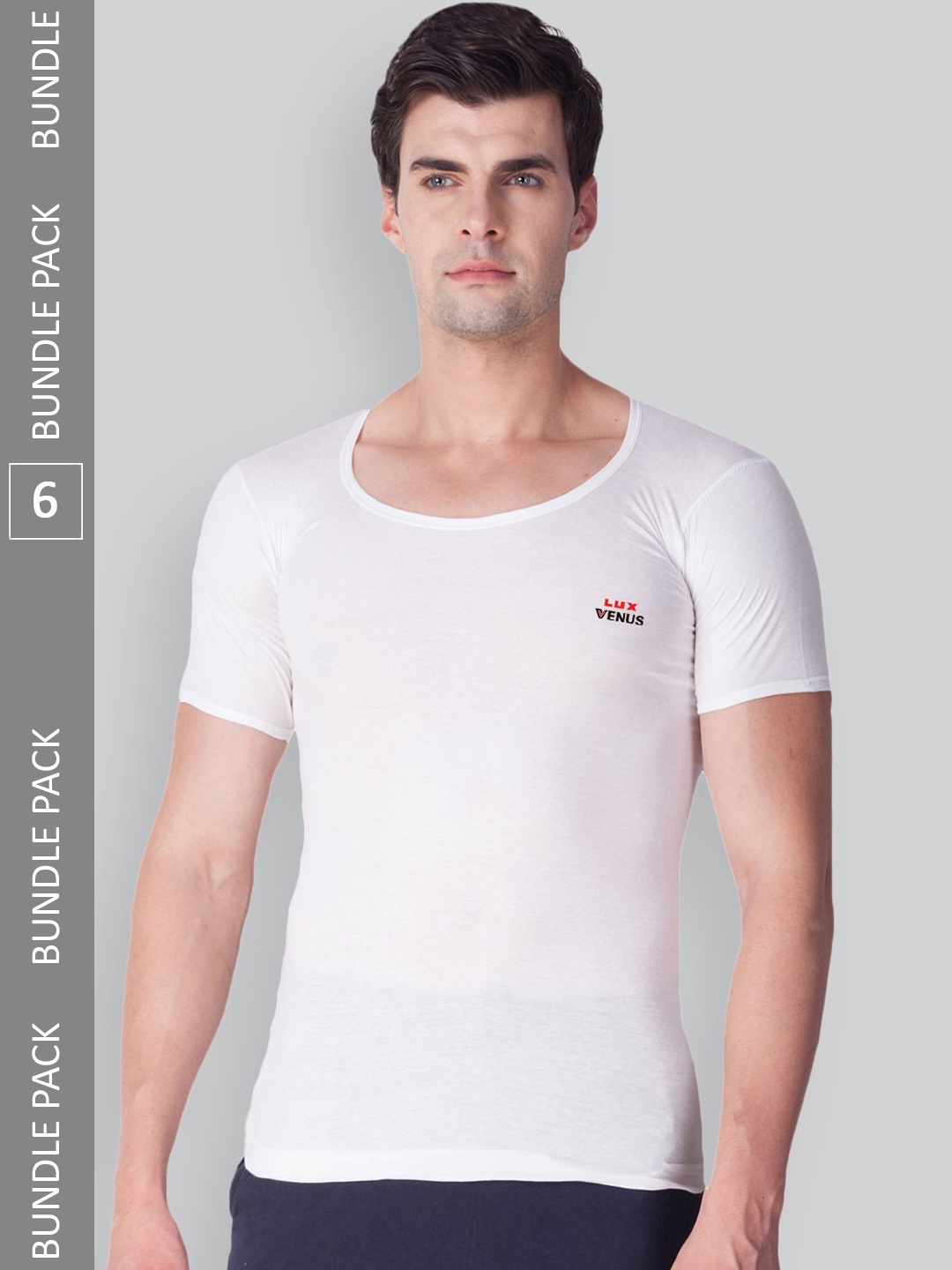 

LUX VENUS Men Pack Of 6 Pure Cotton Basic Vests, White