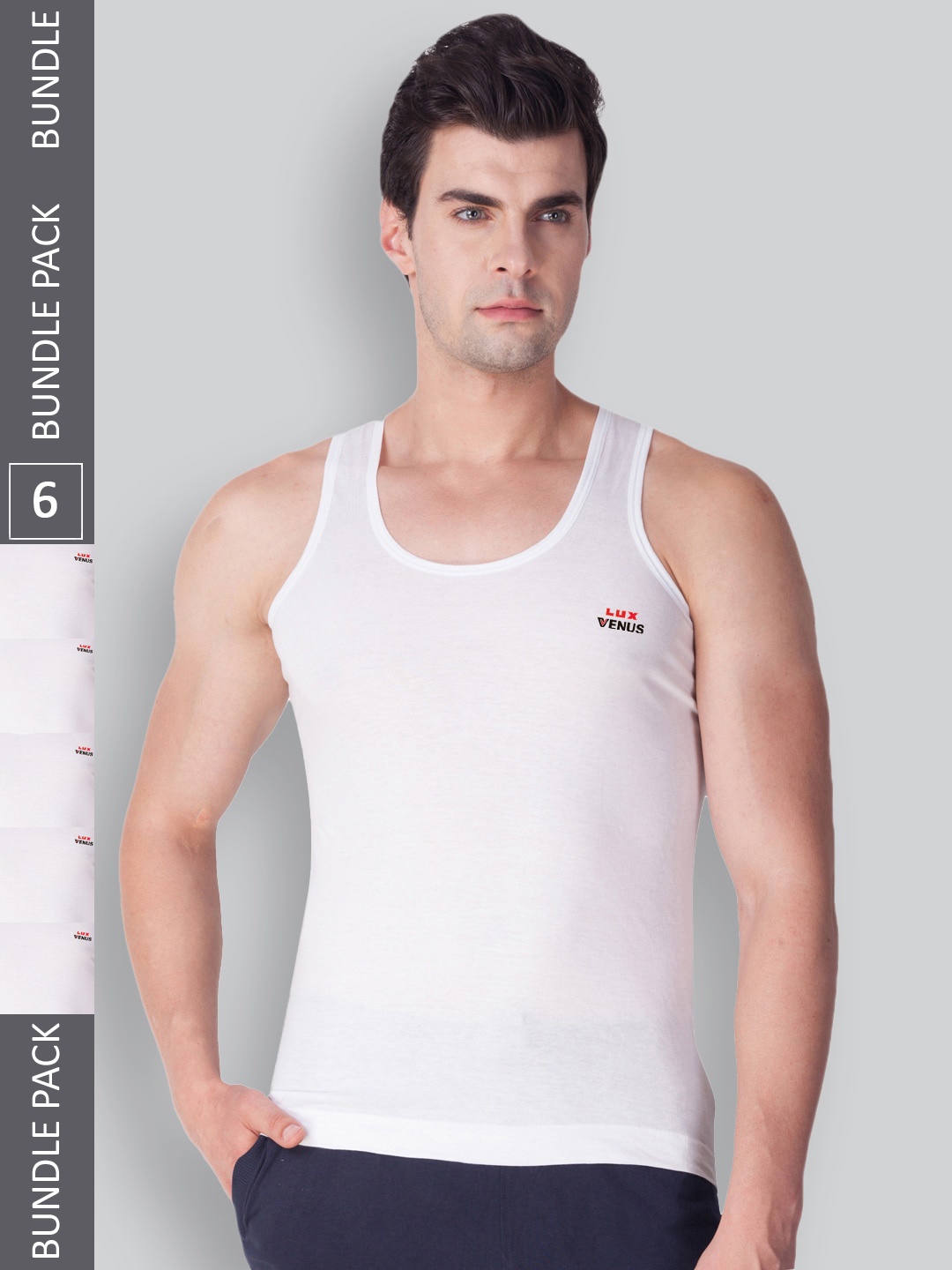 

LUX VENUS Pack Of 6 Pure Cotton Sleeveless Basic Vests, White
