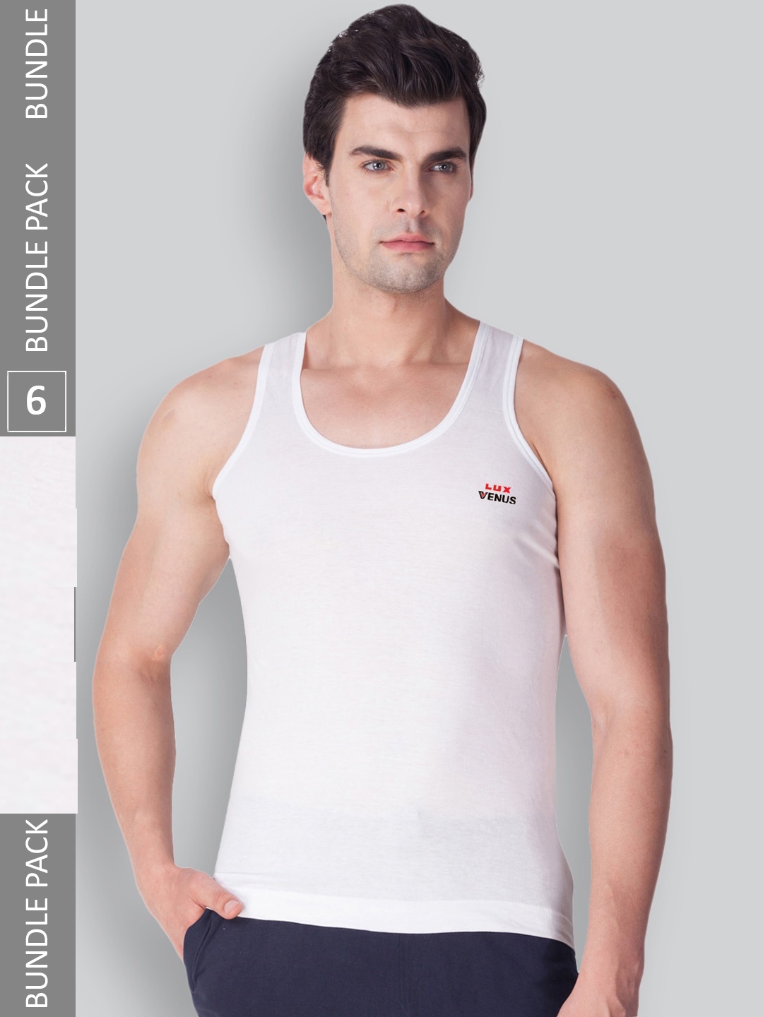 

LUX VENUS Pack Of 6 Brand Logo printed Pure Cotton Basic Vests, White