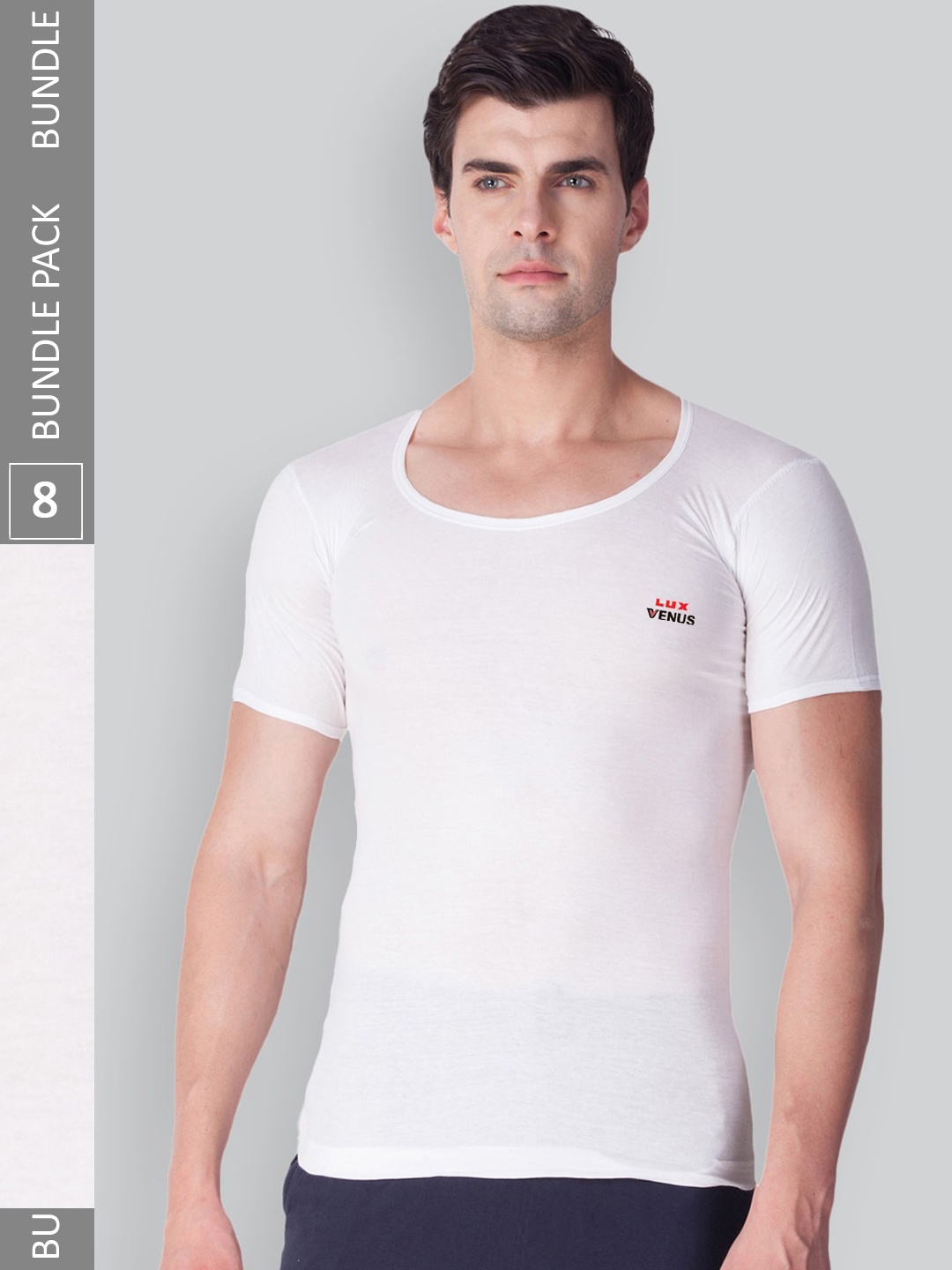 

LUX VENUS Men Pack Of 8 Pure Cotton Half Sleeve Undershirt Vests, White