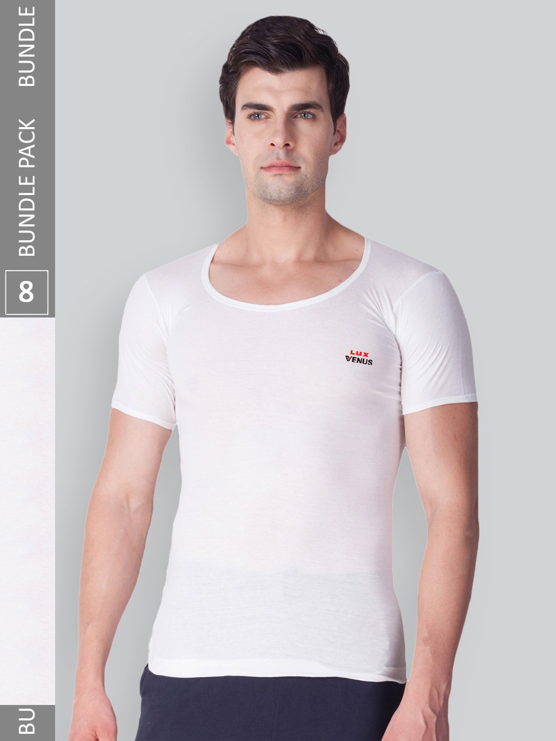

LUX VENUS Pack Of 8 Round Neck Pure Combed Cotton Undershirt Innerwear Vests, White