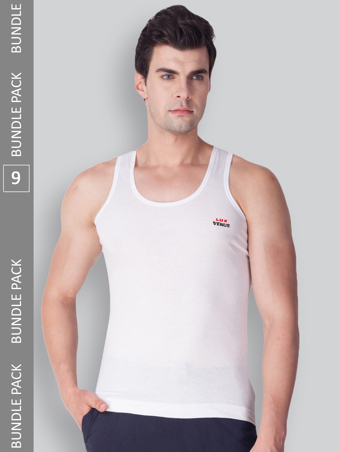 

LUX VENUS Pack Of 9 Brand Logo Detail Pure Cotton Innerwear Basic Vests, White