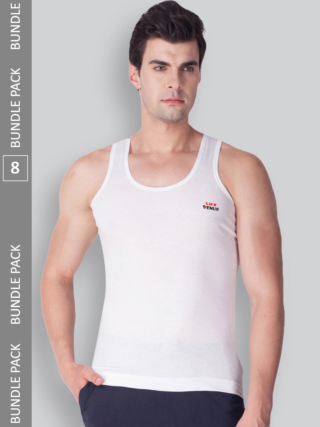 

LUX VENUS Men Pack Of 8 Pure Cotton Innerwear Vests, White