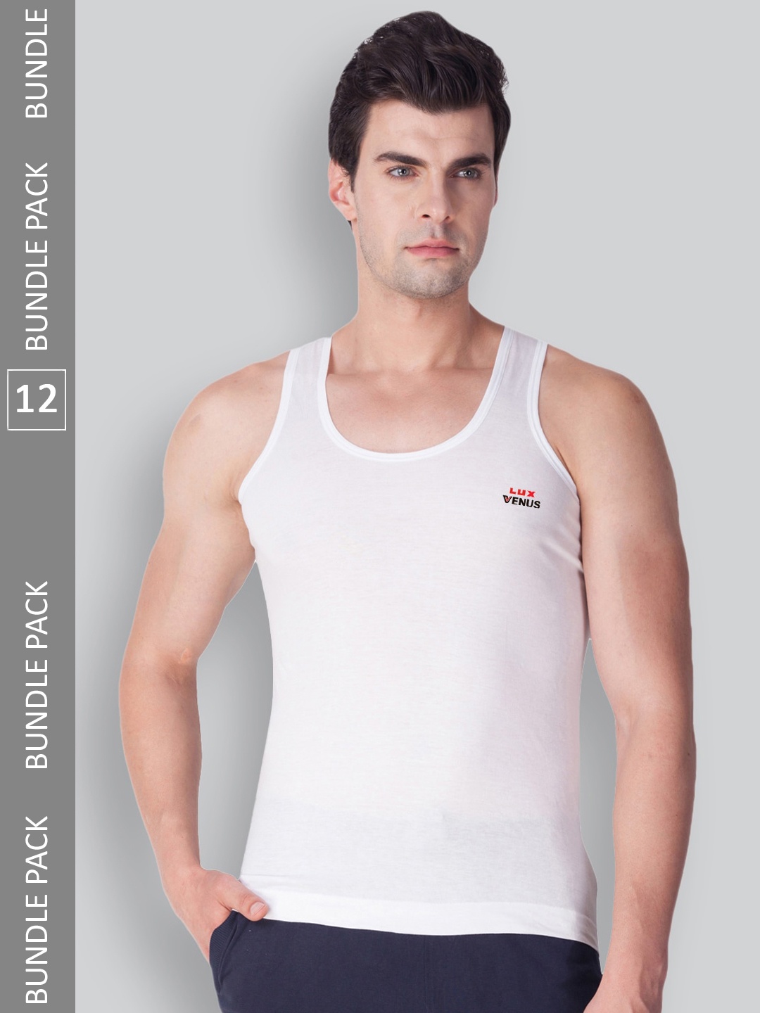 

LUX VENUS Pack Of 12 Round Neck Pure Combed Cotton Basic Innerwear Vests, White